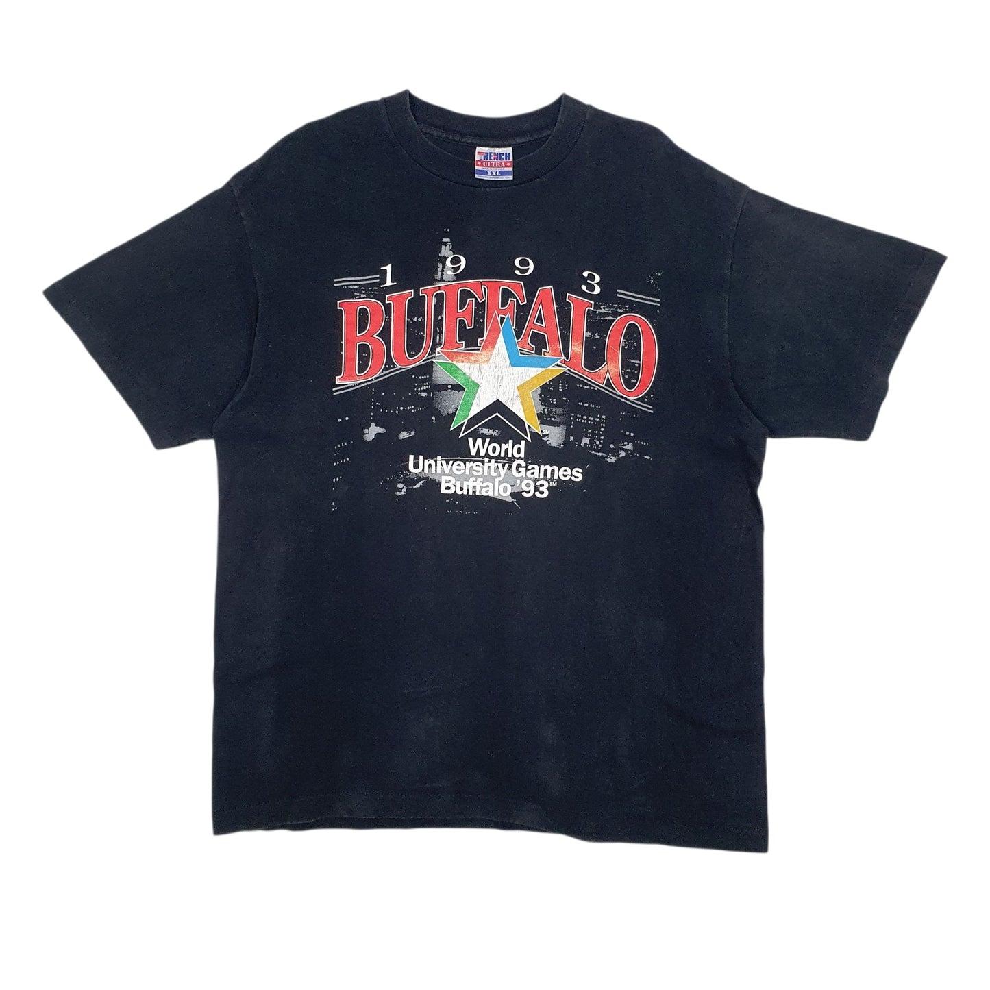 Mens Black Trench Single Stitch Vintage 90s Short Sleeve T Shirt