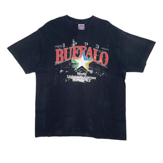 Mens Black Trench Single Stitch Vintage 90s Short Sleeve T Shirt