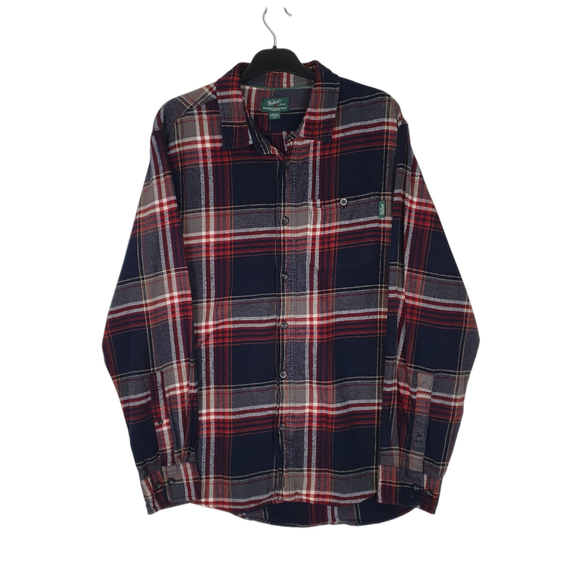 Mens Navy Woolrich Thick Flannel Long Sleeve Shirt