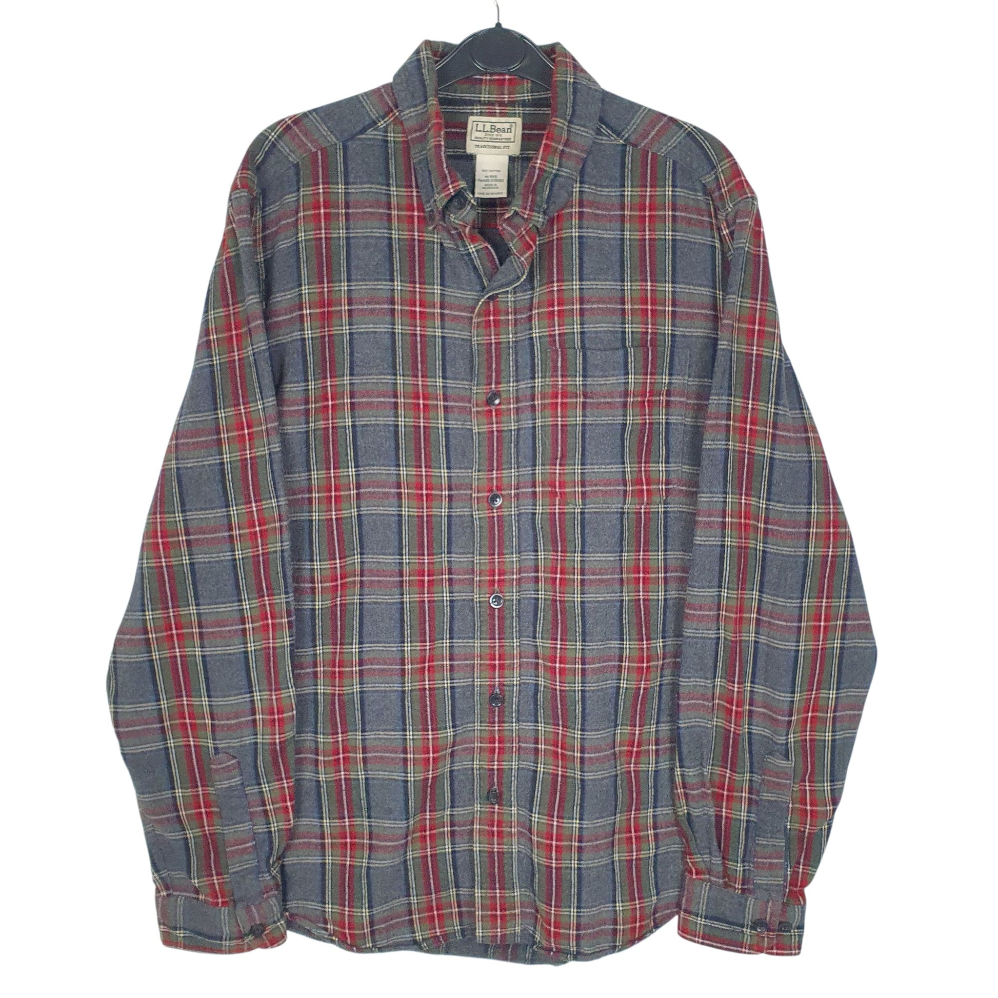 Mens Grey L.L.Bean Chamois Flannel Plaid Long Sleeve Shirt