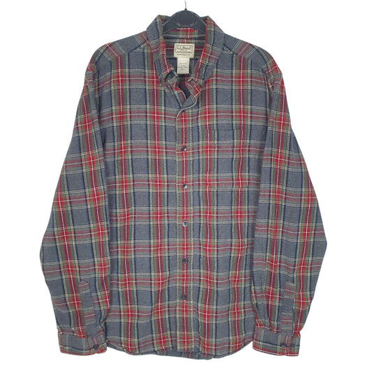 Mens Grey L.L.Bean Chamois Flannel Plaid Long Sleeve Shirt