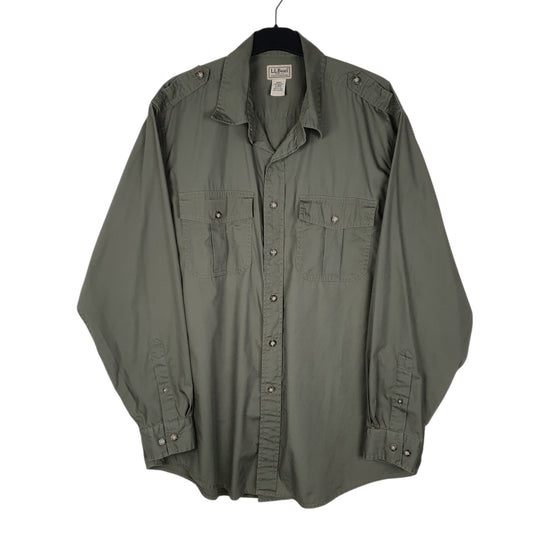 Mens Green L.L.Bean Military Long Sleeve Shirt