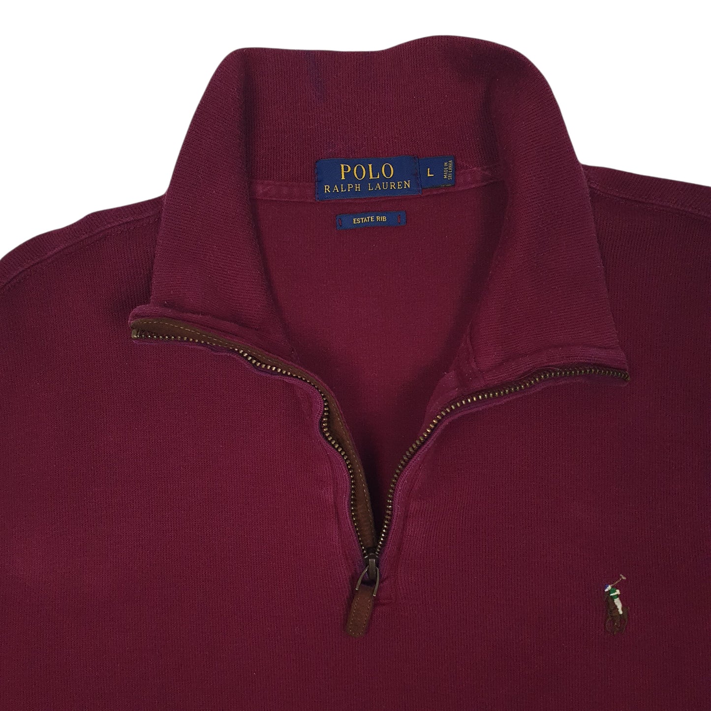 Mens Burgundy Polo Ralph Lauren Estate Rib Quarter Zip Jumper