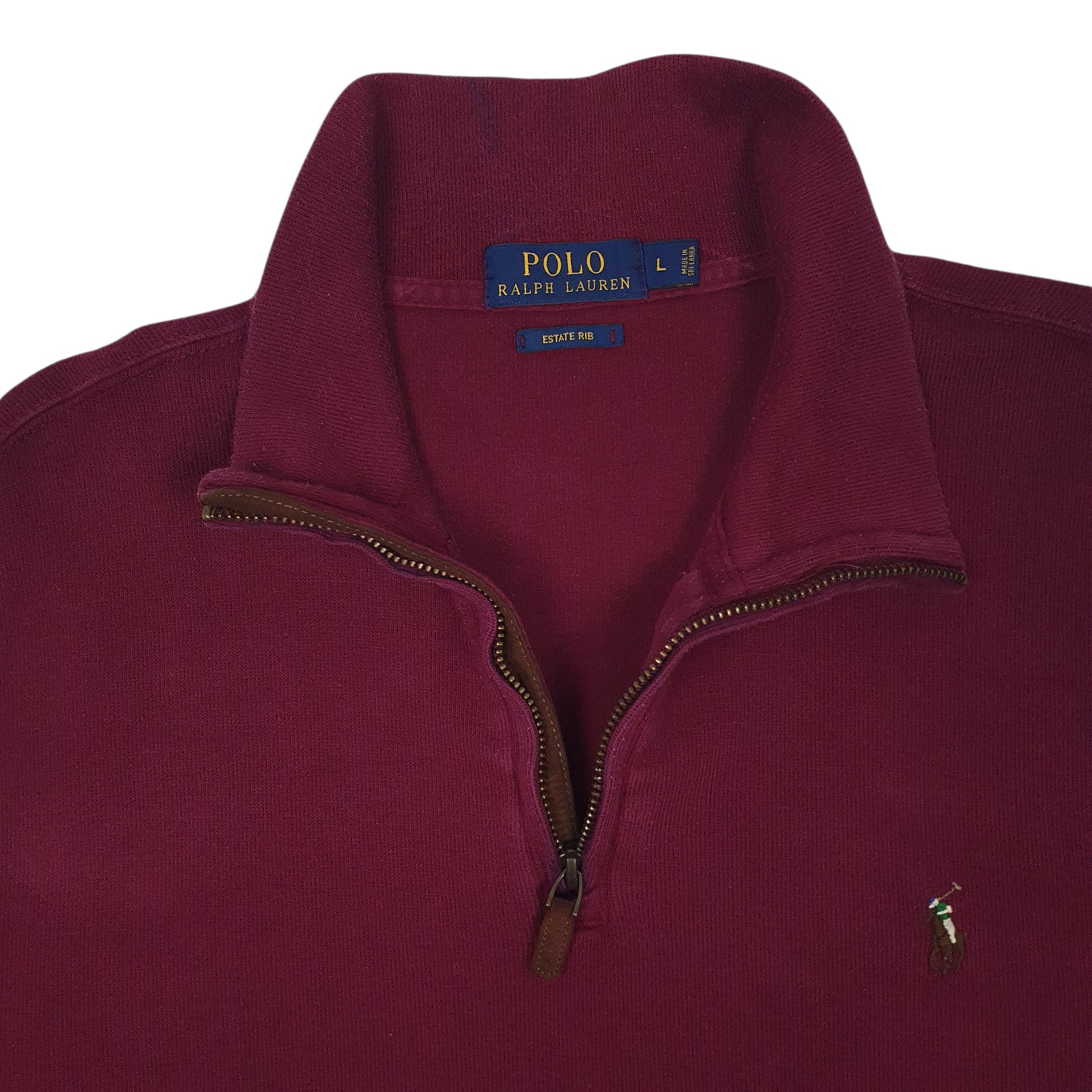 Mens Burgundy Polo Ralph Lauren Estate Rib Quarter Zip Jumper