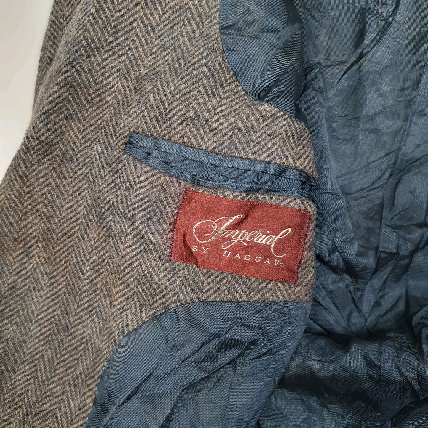 Mens Grey Imperial by Haggar Herringbone Vintage 90s Hoodie Coat