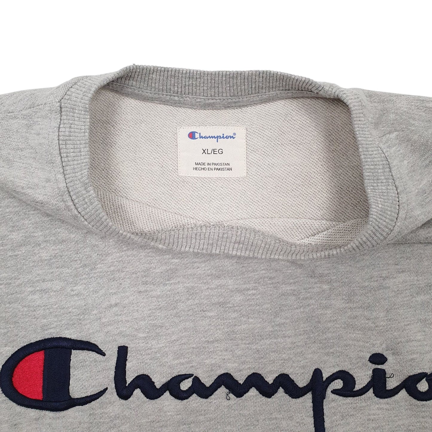 Mens Grey Champion Spellout Crewneck Jumper