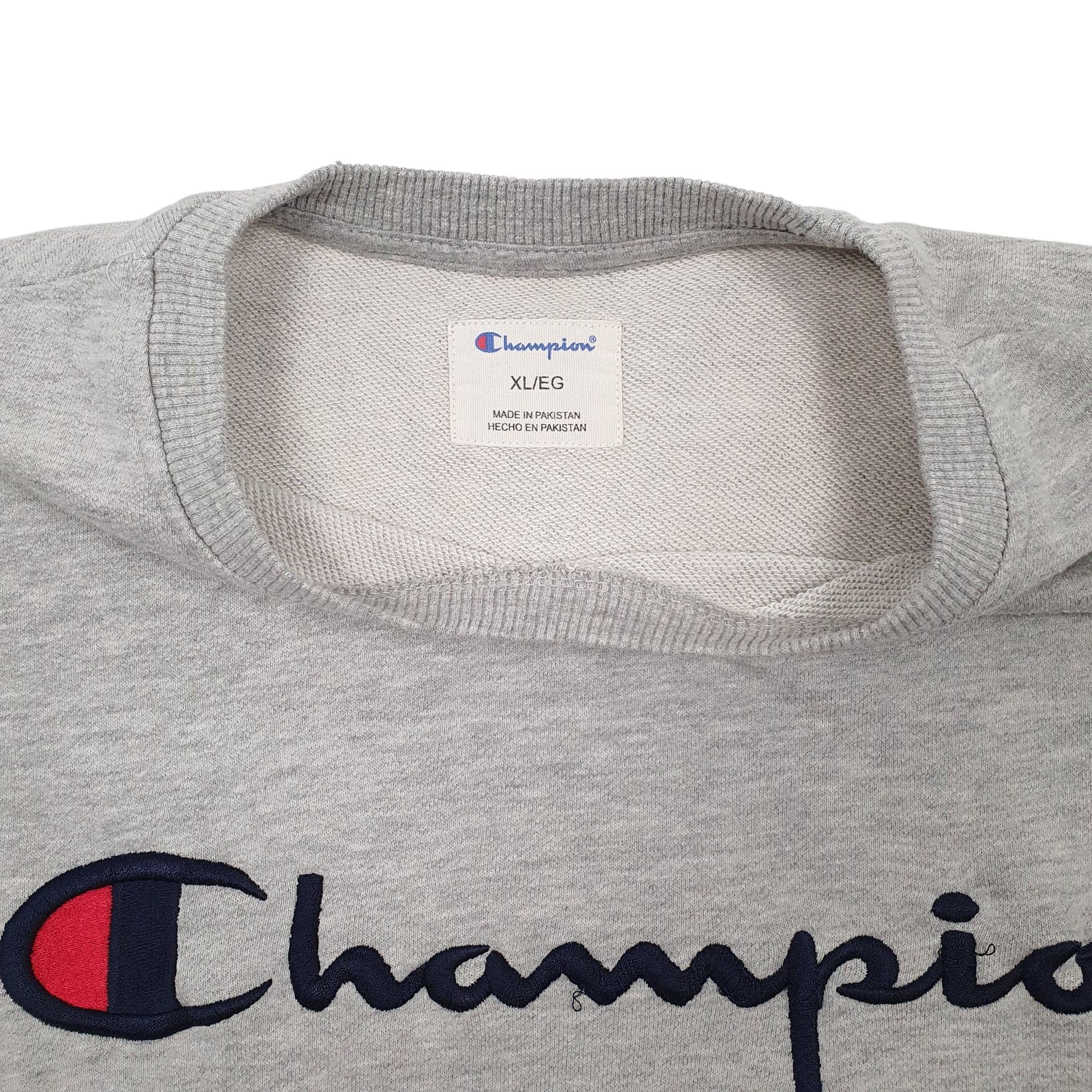 Mens Grey Champion Spellout Crewneck Jumper