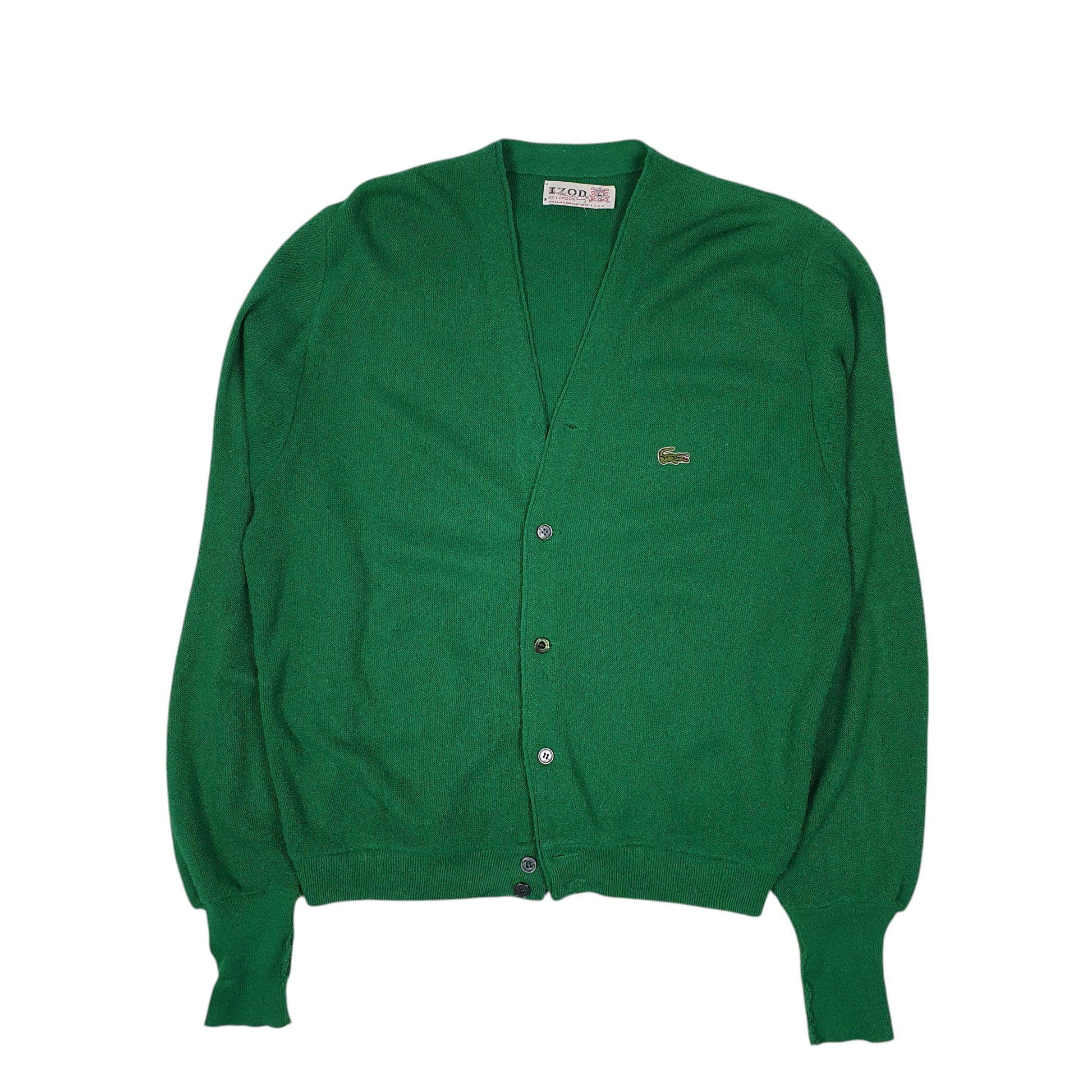Mens Green Lacoste Izod Vintage 1980s Cardigan Jumper