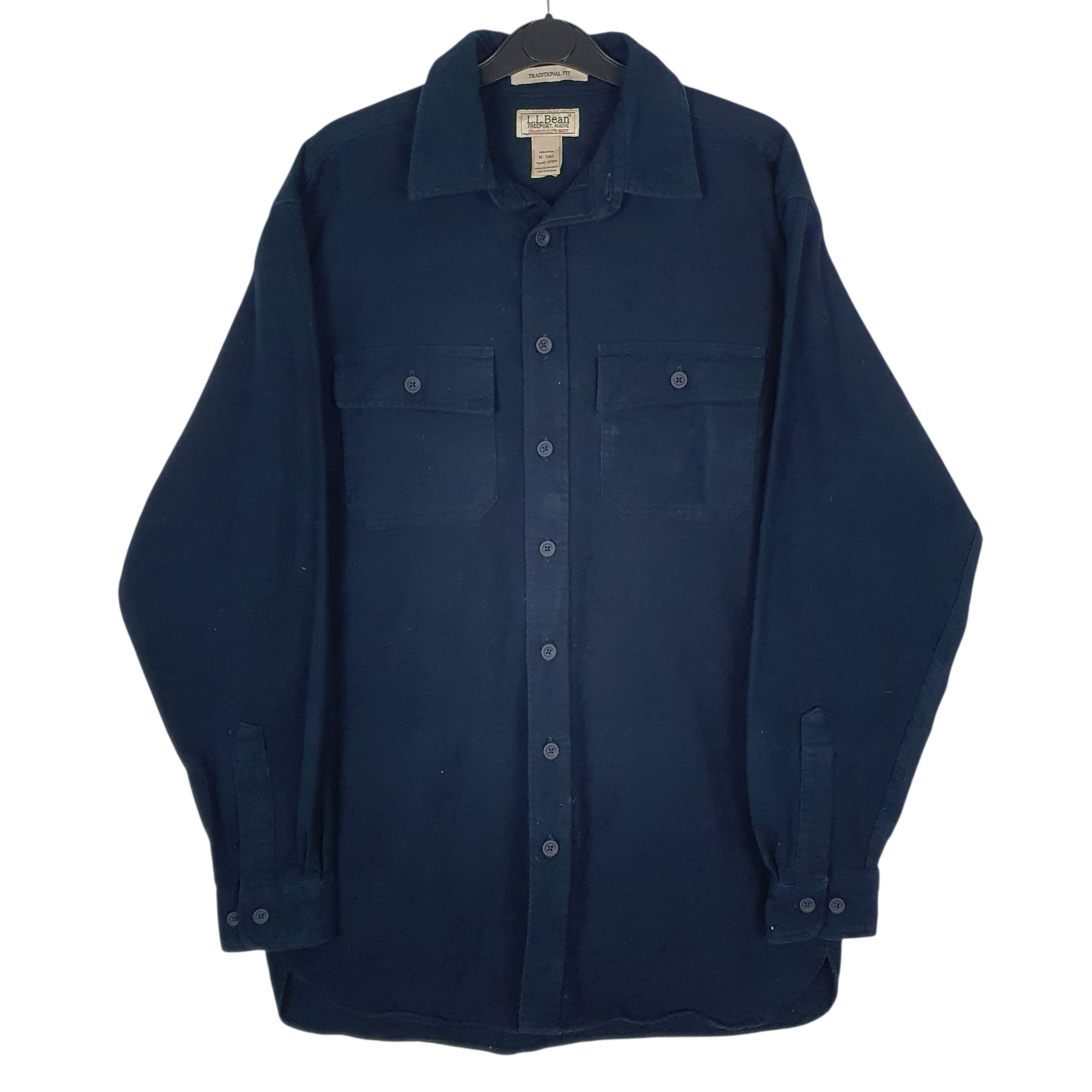 Mens Navy L.L.Bean Tall Chamois Flannel Long Sleeve Shirt