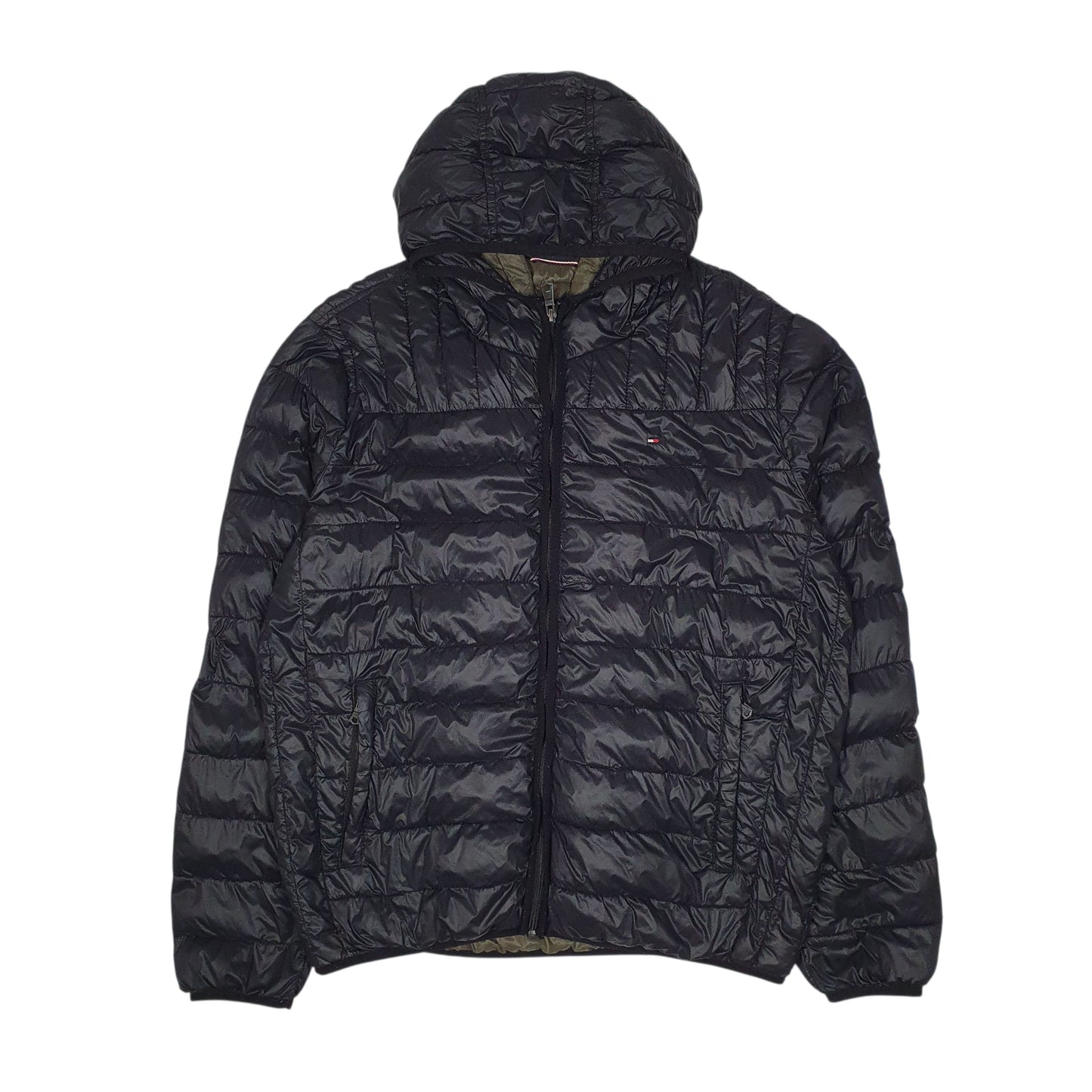 Mens Black Tommy Hilfiger Hooded  Coat