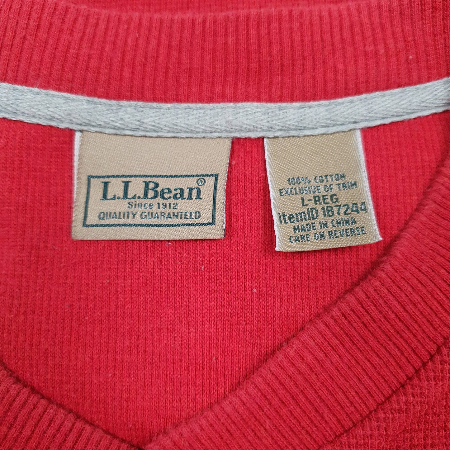 Mens Red LL Bean Henley Crewneck Jumper