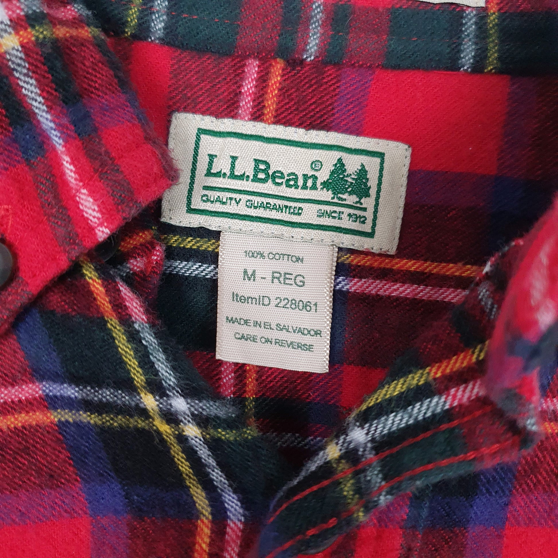 Mens Red L.L.Bean Flannel Plaid  Shirt