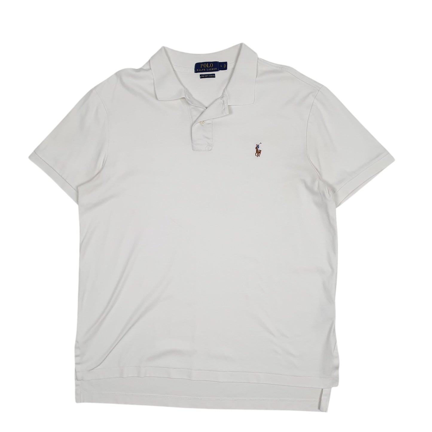 Mens White Polo Ralph Lauren Pima Soft Touch Short Sleeve Polo Shirt