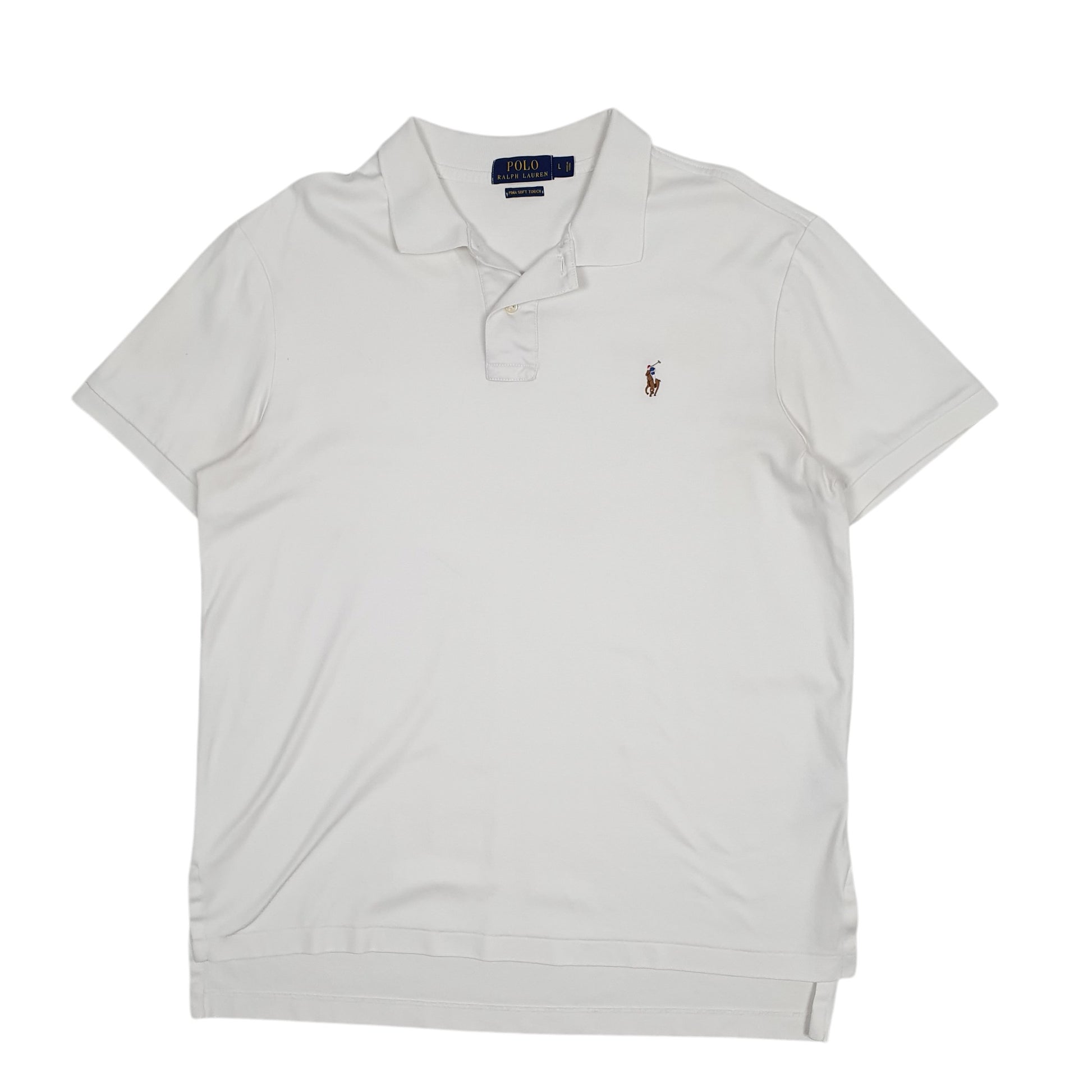 Mens White Polo Ralph Lauren Pima Soft Touch Short Sleeve Polo Shirt