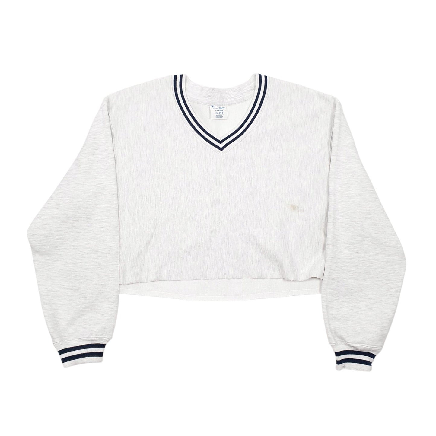 Womens Grey Champion Reverse Weave Croptop V Neck Jumper