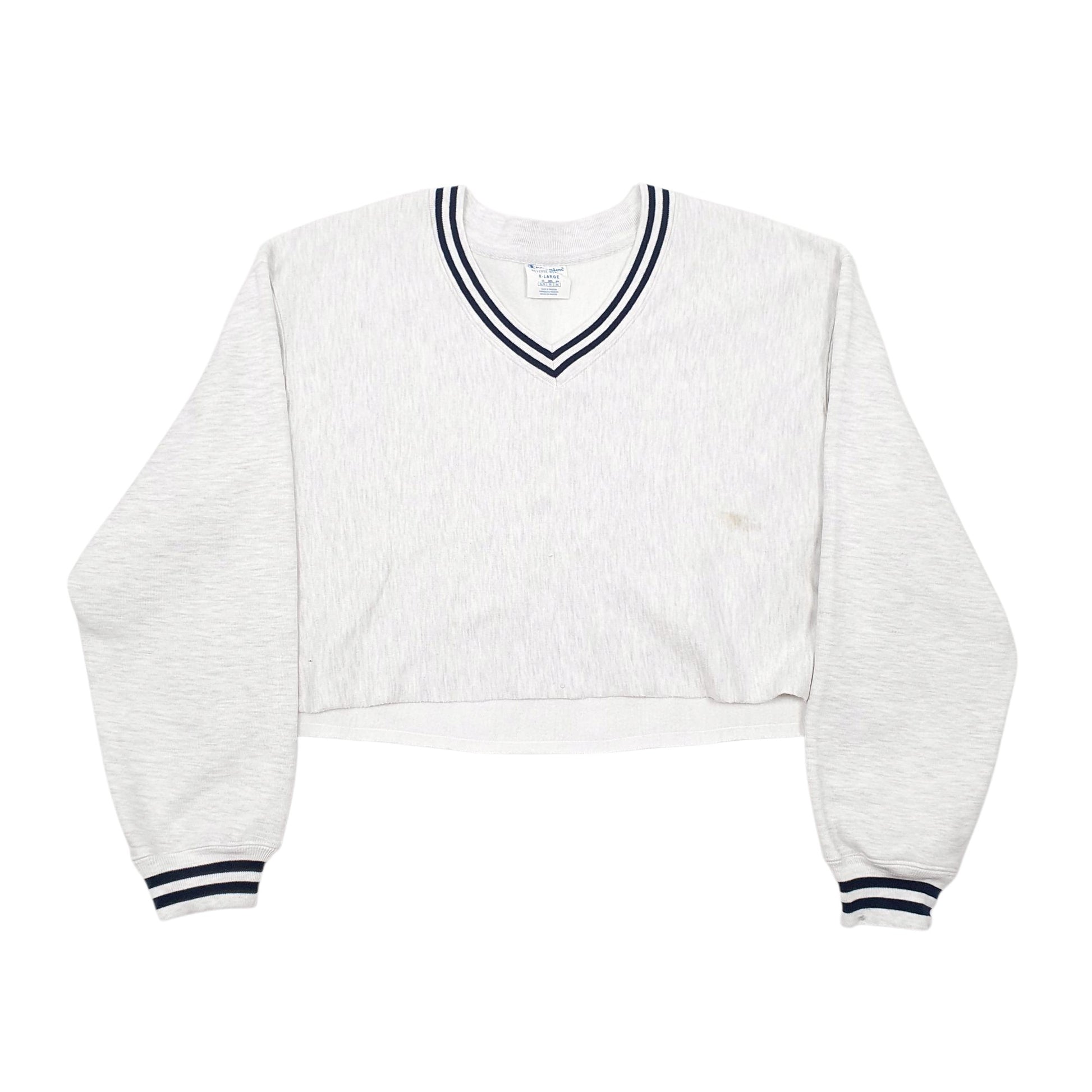 Womens Grey Champion Reverse Weave Croptop V Neck Jumper