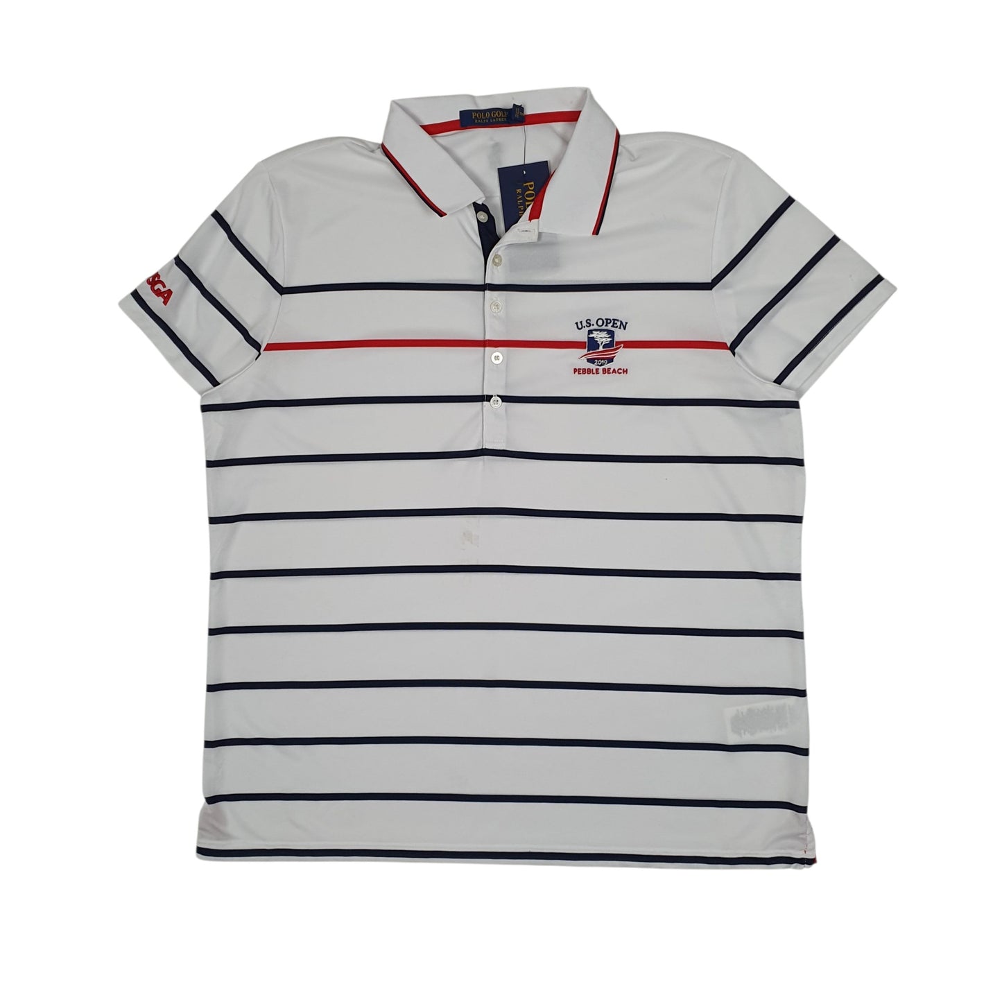 Mens White Polo Ralph Lauren Golf 2019 US Open Pebble Beach Short Sleeve Polo Shirt