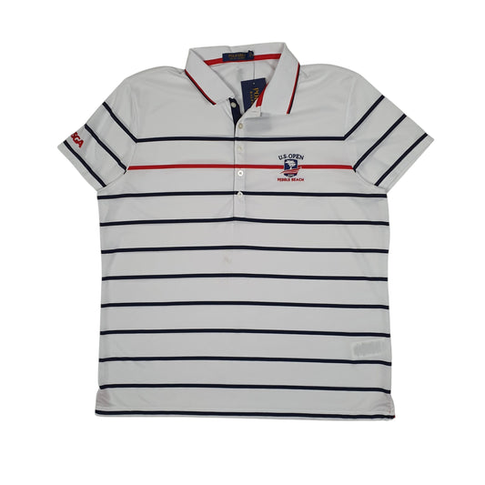 Mens White Polo Ralph Lauren Golf 2019 US Open Pebble Beach Short Sleeve Polo Shirt