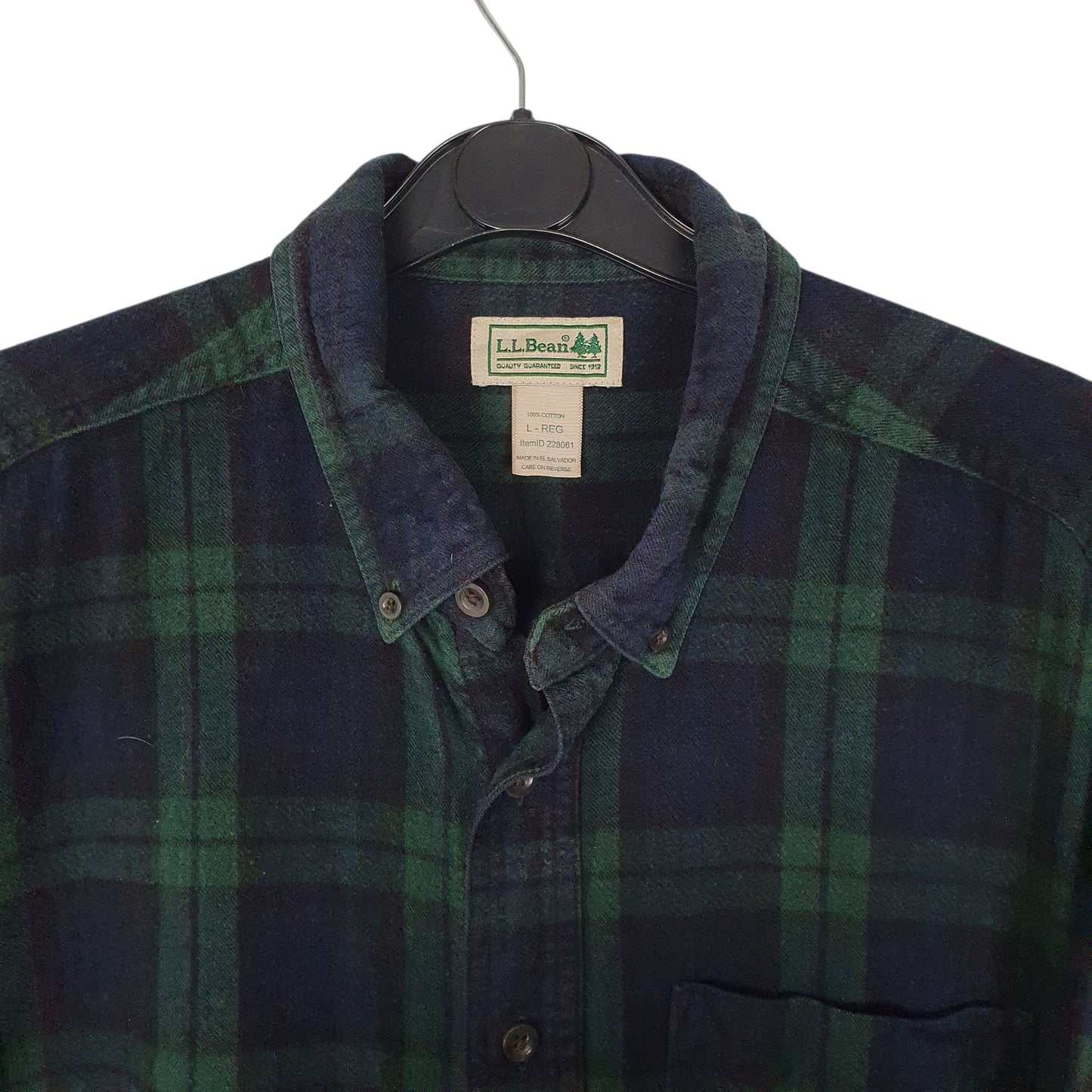 Mens Navy L.L.Bean Scotch Plaid Flannel  Shirt