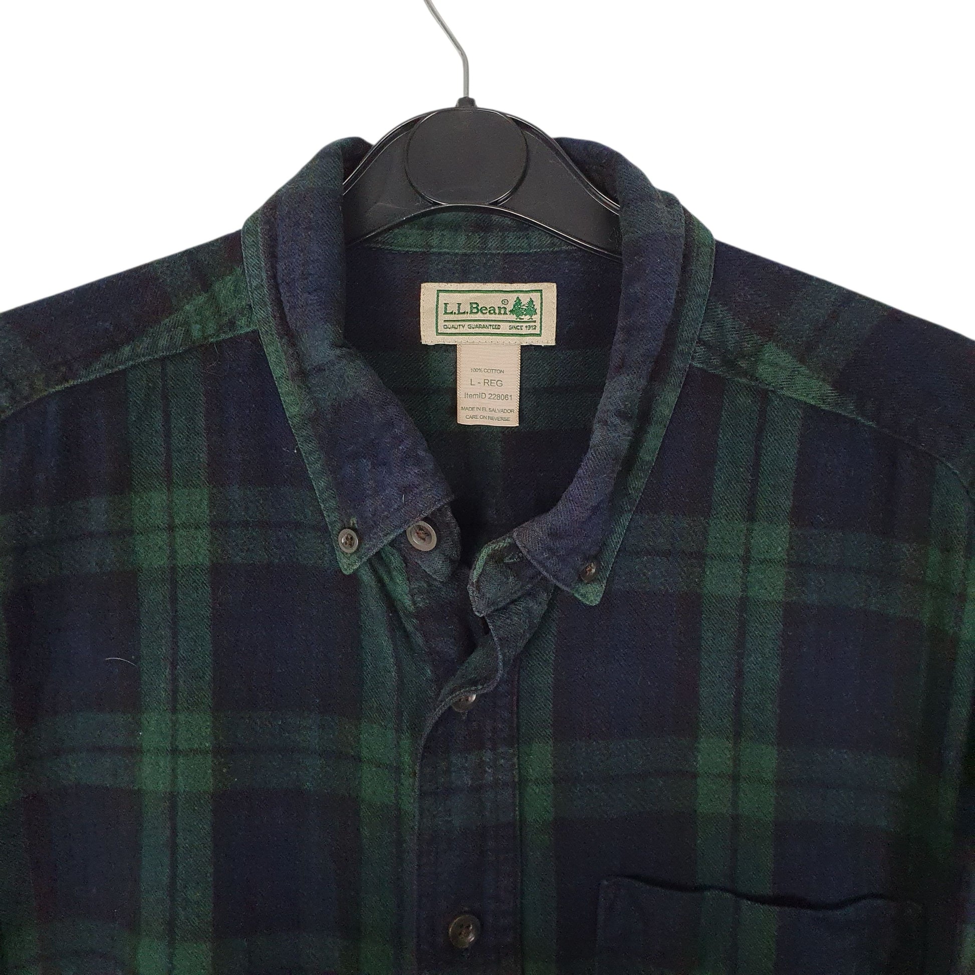 Mens Navy L.L.Bean Scotch Plaid Flannel  Shirt