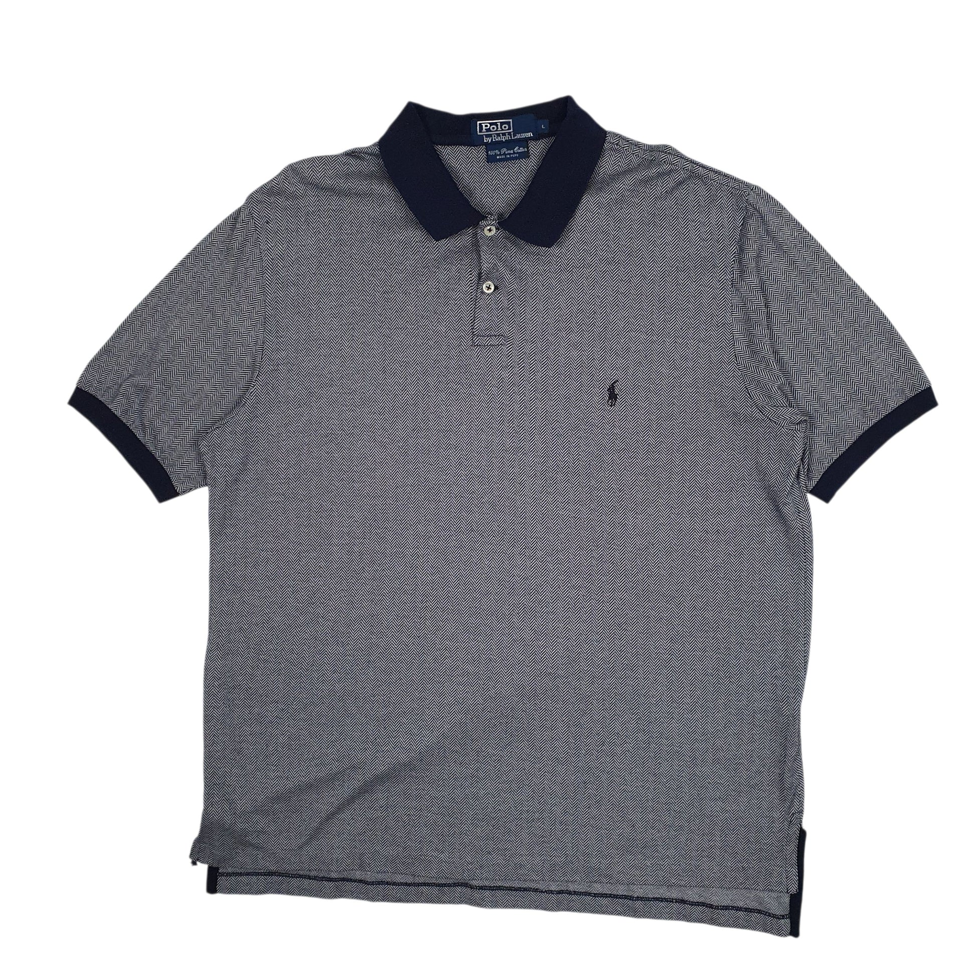 Mens Navy Polo Ralph Lauren Herringbone Short Sleeve Polo Shirt