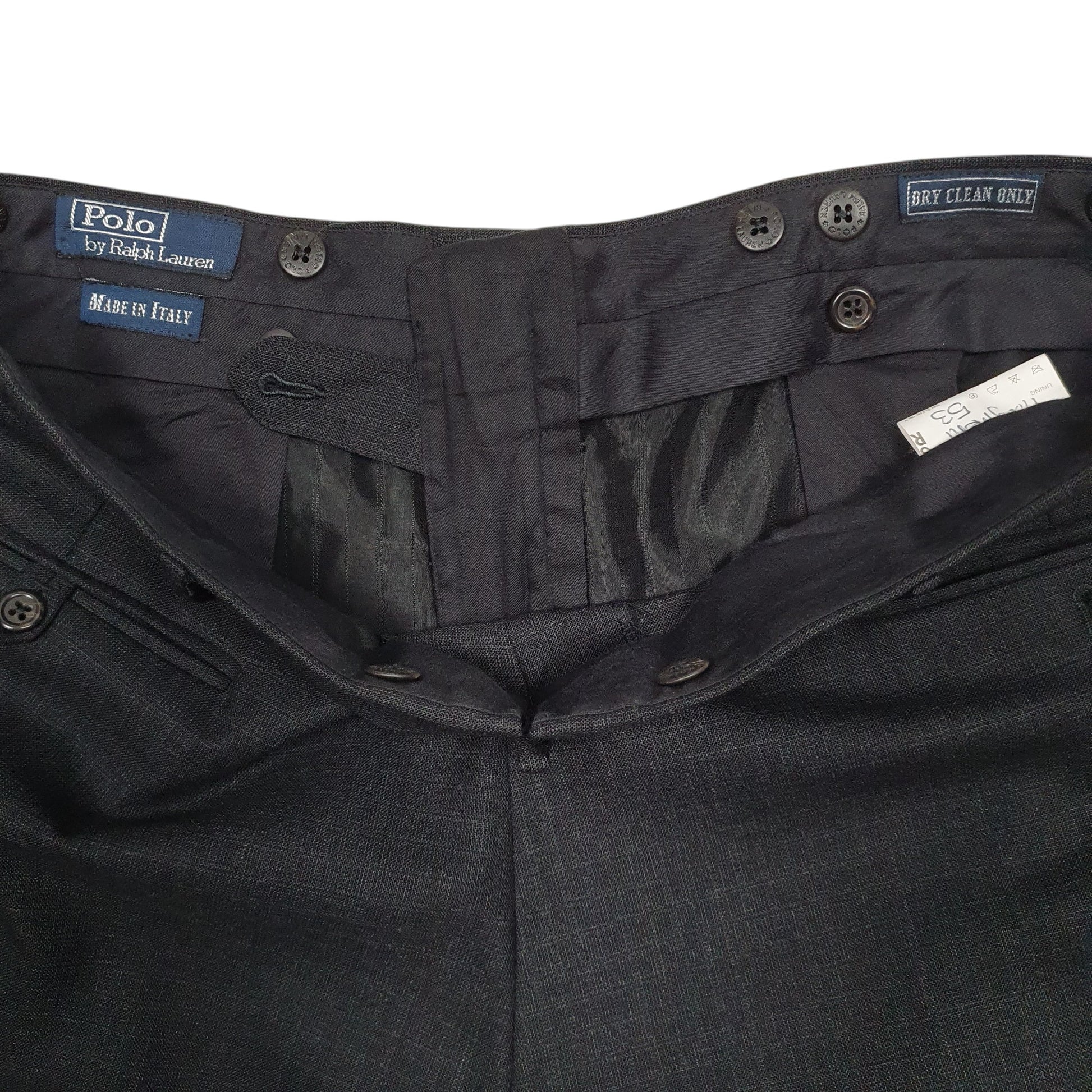 Mens Black Polo Ralph Lauren Pleated Vintage 80s Made In Italy Mohair  Trousers