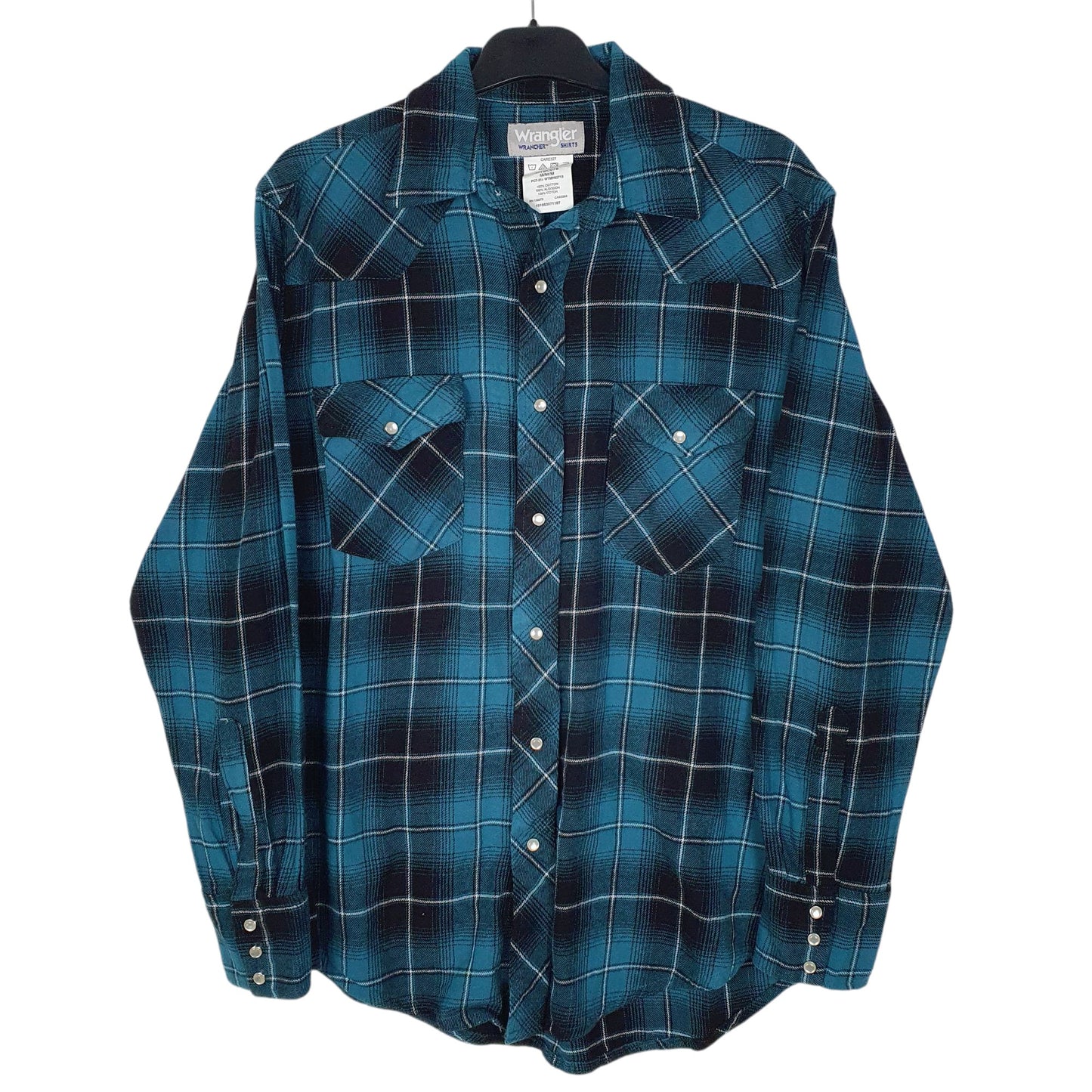 Mens Blue Wrangler Pearl Snap Wrancher Long Sleeve Shirt