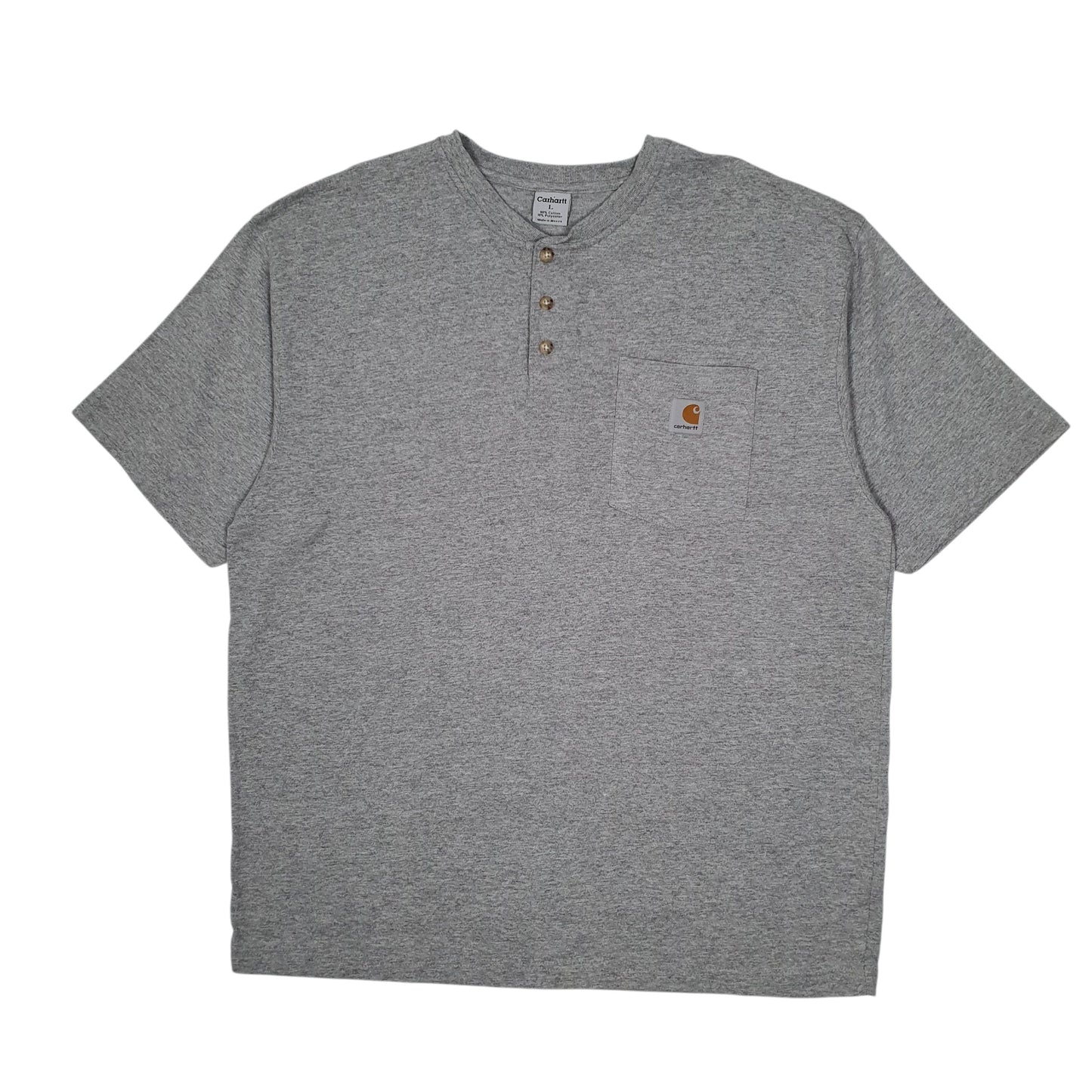 Mens Grey Carhartt Henley Short Sleeve T Shirt