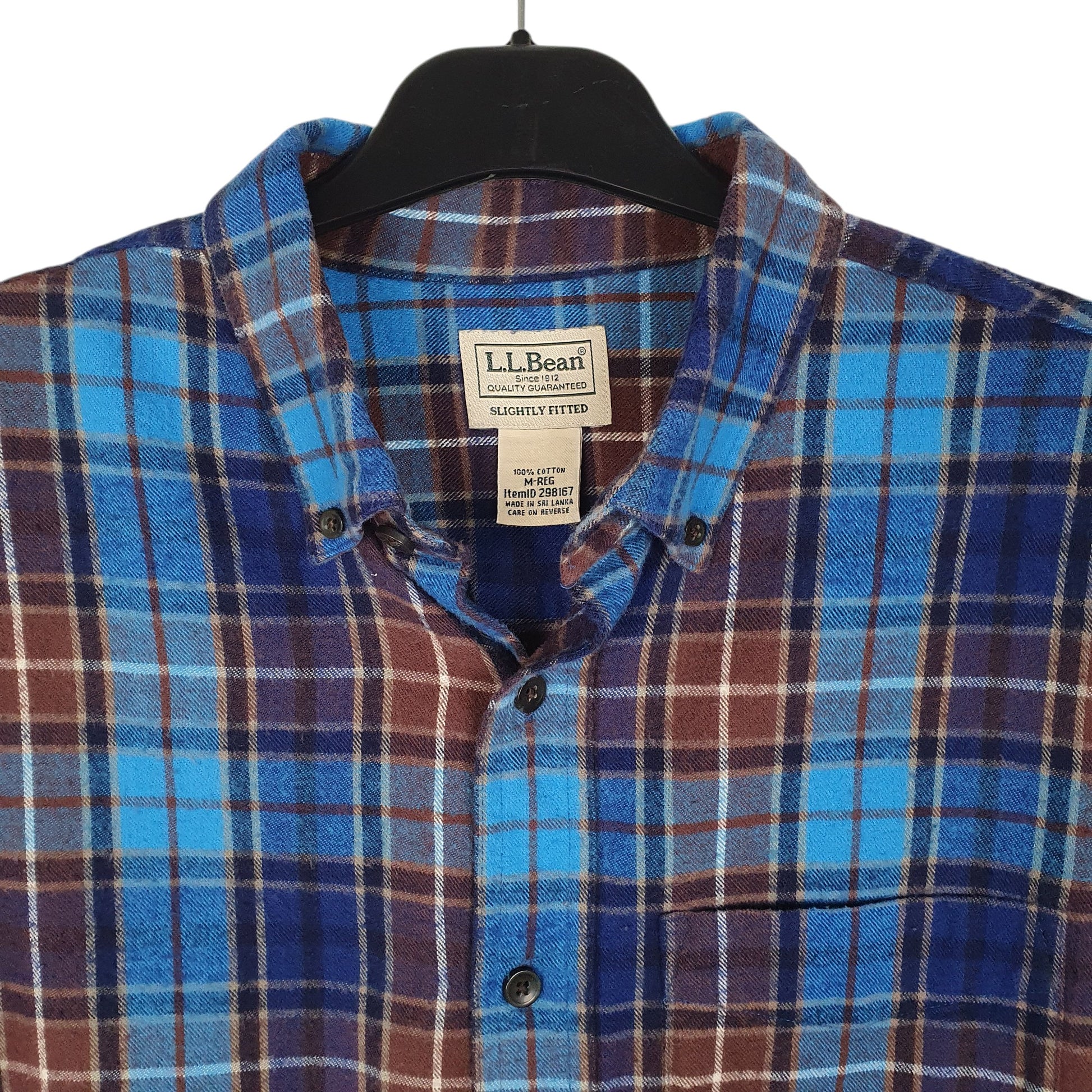 Mens Blue L.L.Bean Thick Flannel Plaid  Shirt