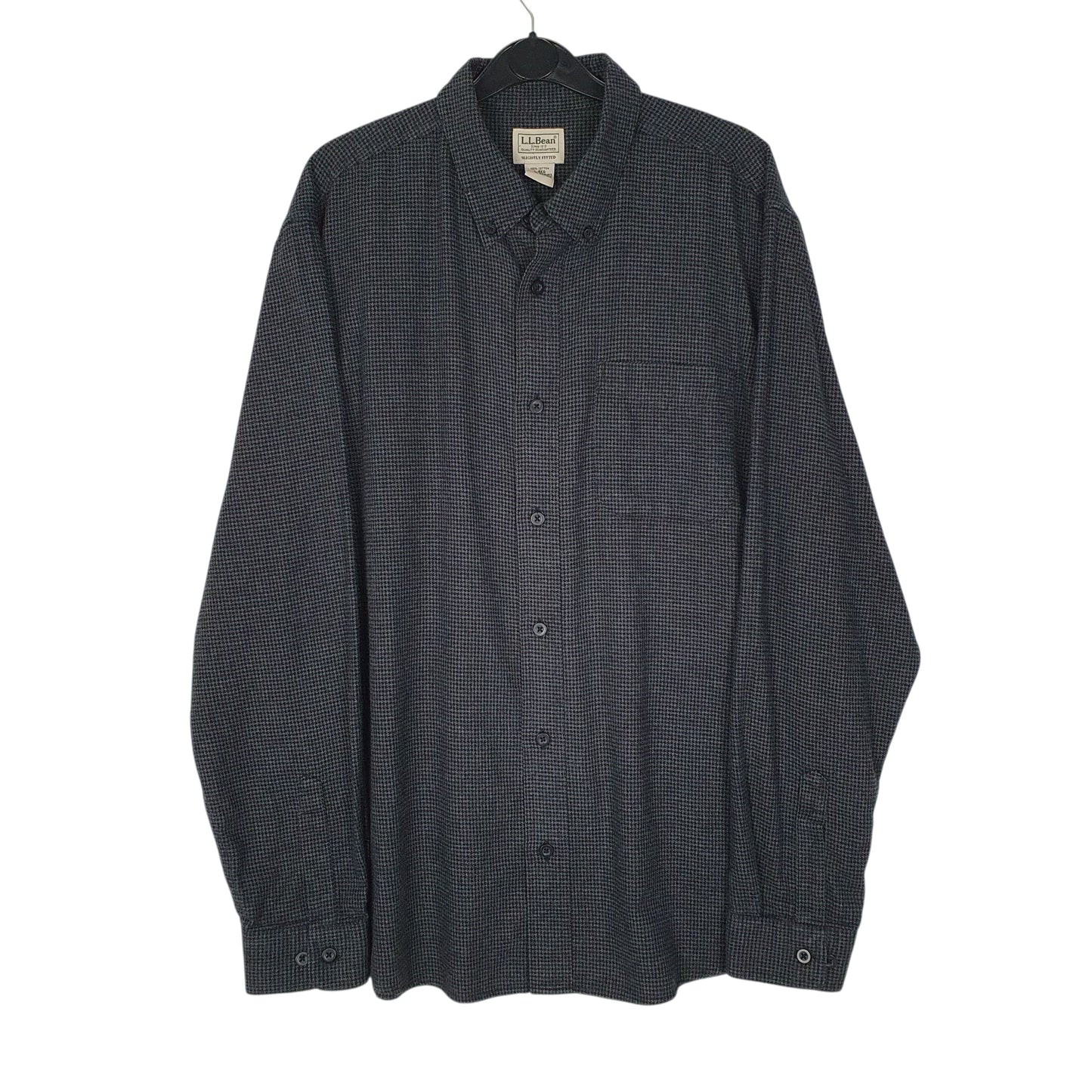 Mens Grey L.L.Bean Houndstooth Flannel Long Sleeve Shirt