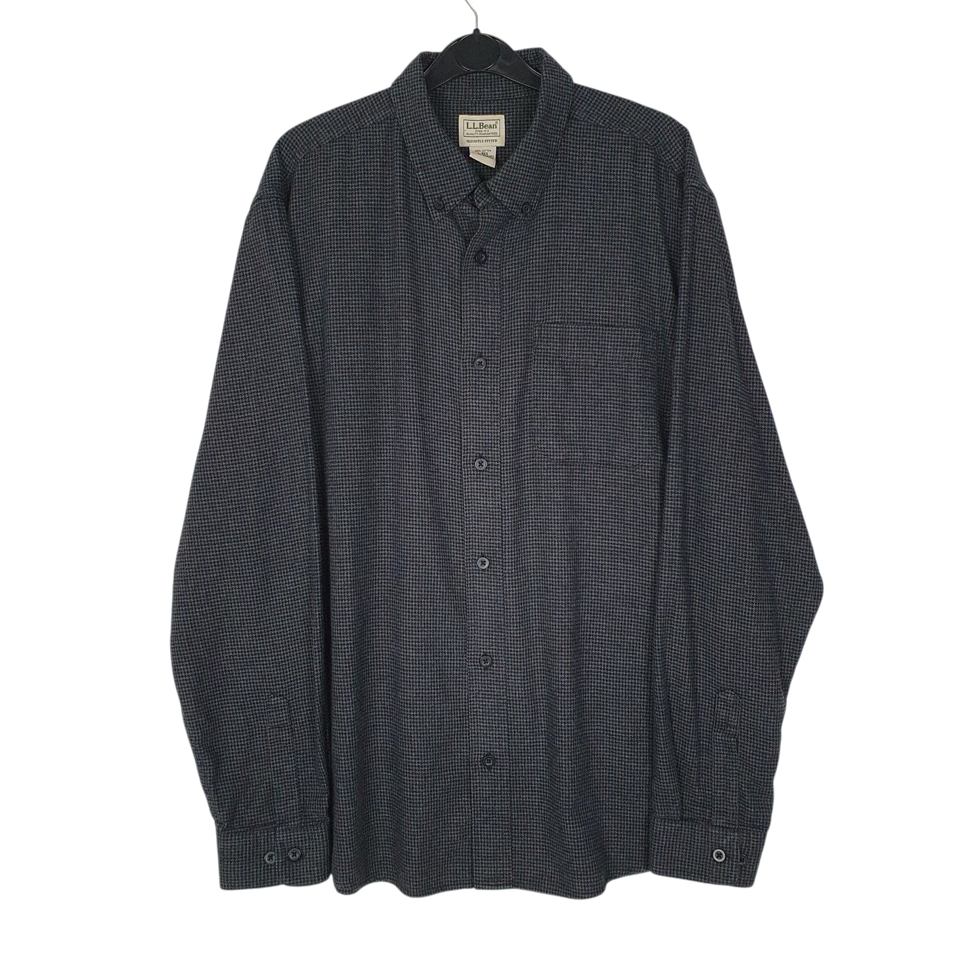 Mens Grey L.L.Bean Houndstooth Flannel Long Sleeve Shirt