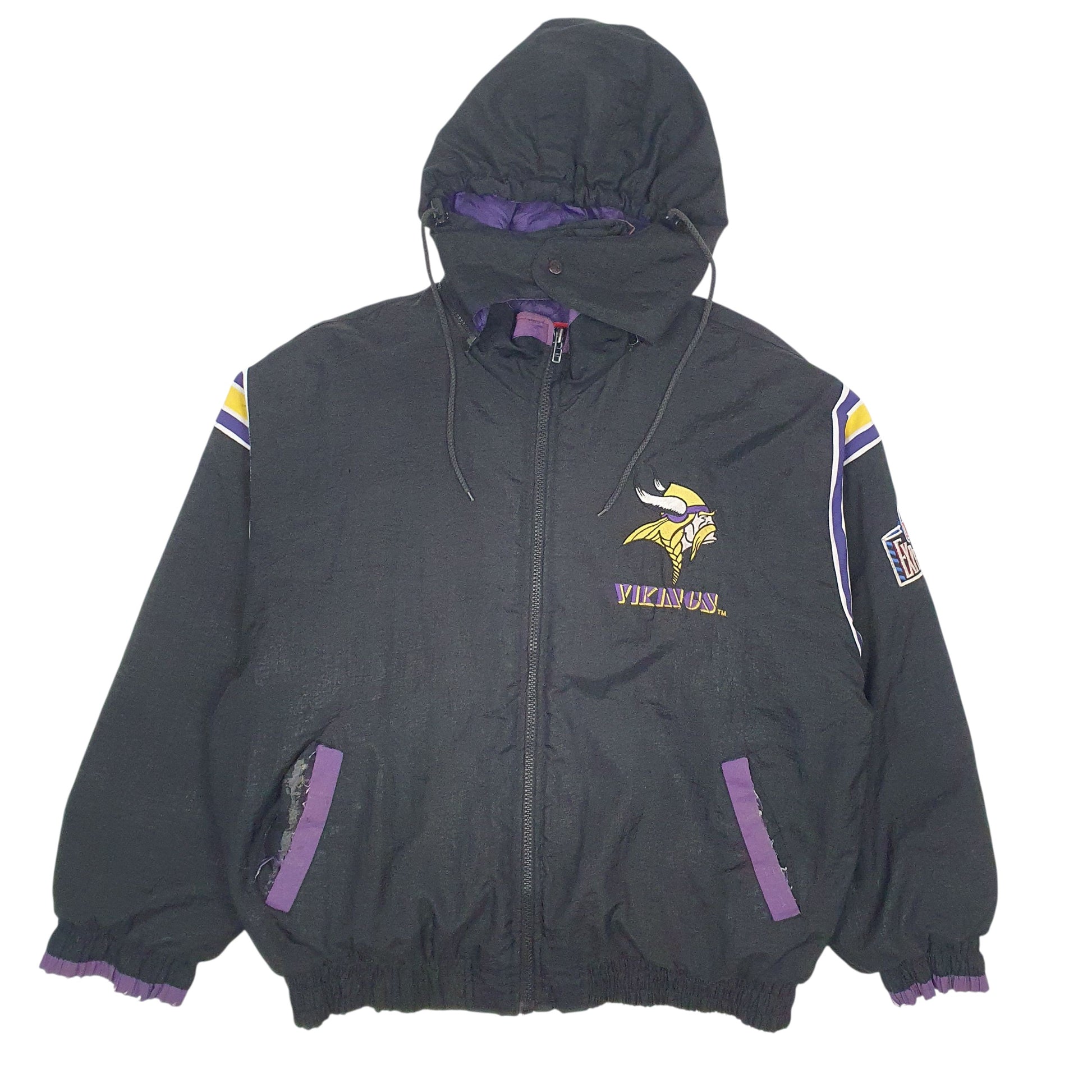 Mens Black Pro Player Vintage 90s NFL Vikings  Coat