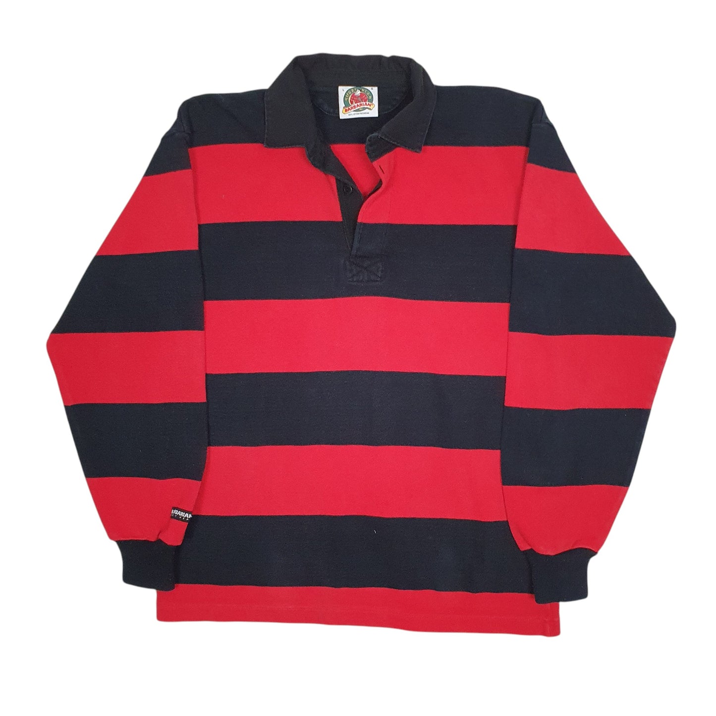 Mens Red Barbarian Rugby Long Sleeve Polo Shirt