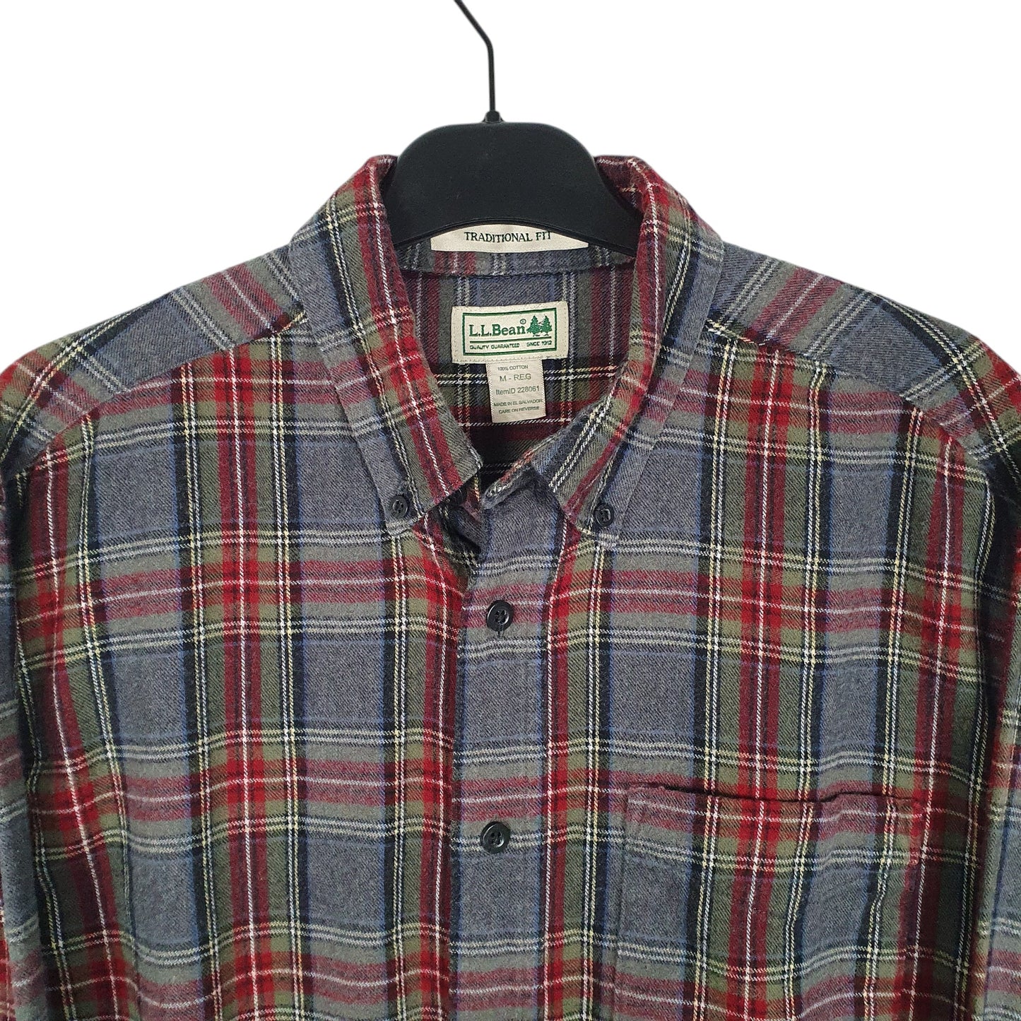 Mens Grey L.L.Bean Thick Flannel Plaid  Shirt