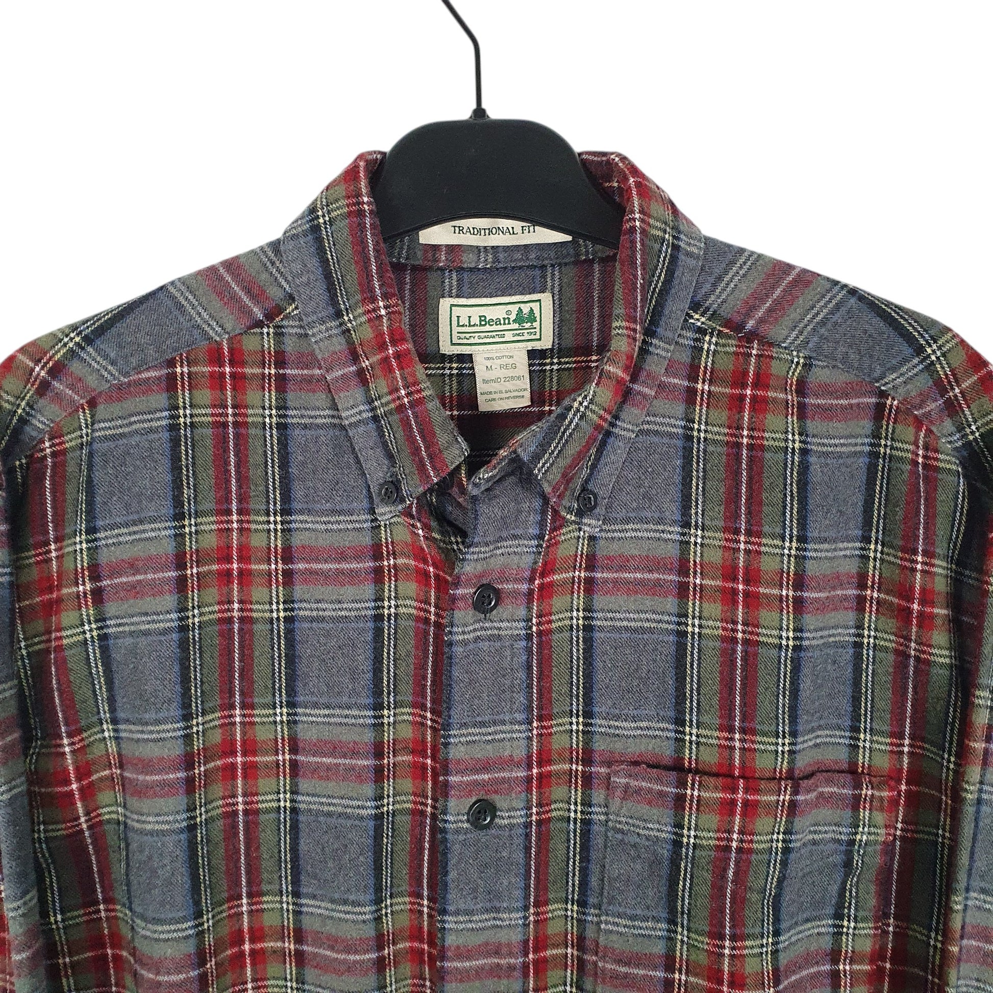 Mens Grey L.L.Bean Thick Flannel Plaid  Shirt