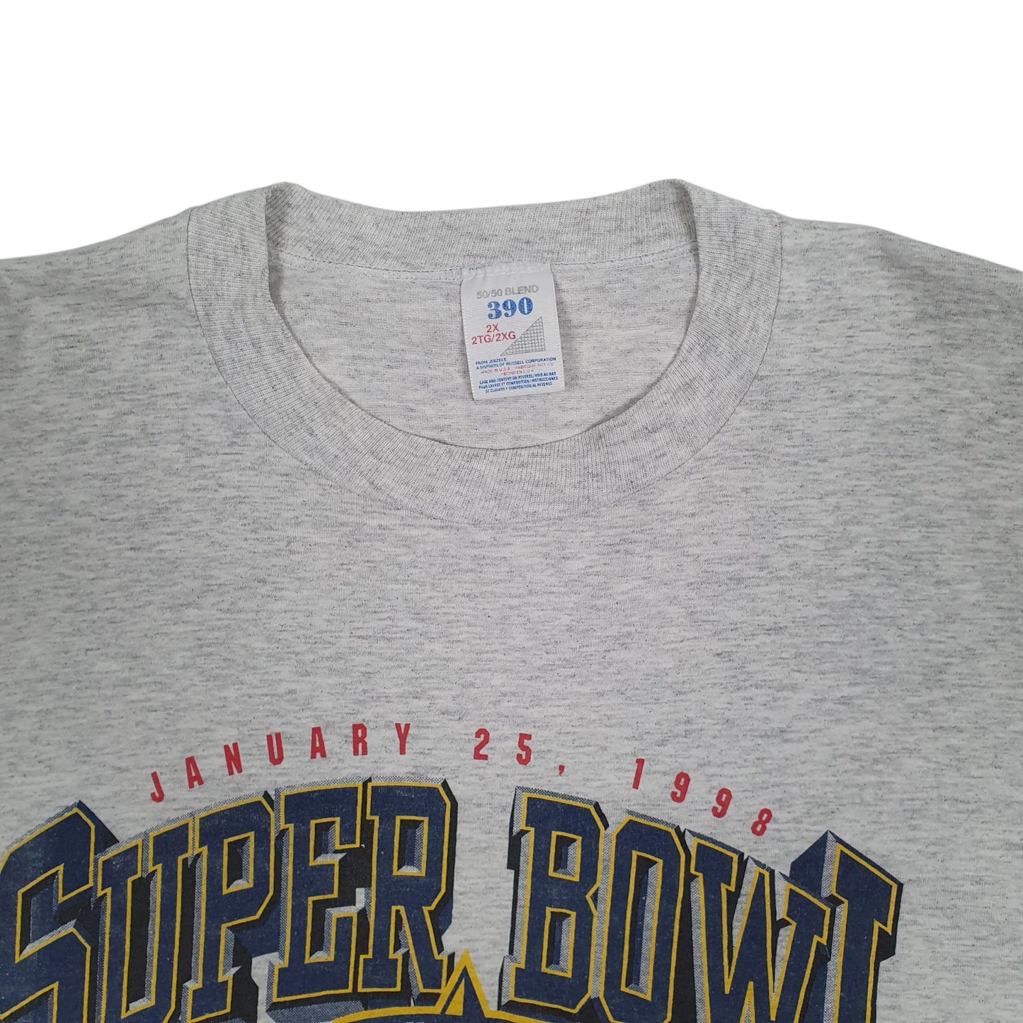 Mens Grey Jerzees Vintage 90s 1998 Superbowl Packers Seahawks V Neck T Shirt