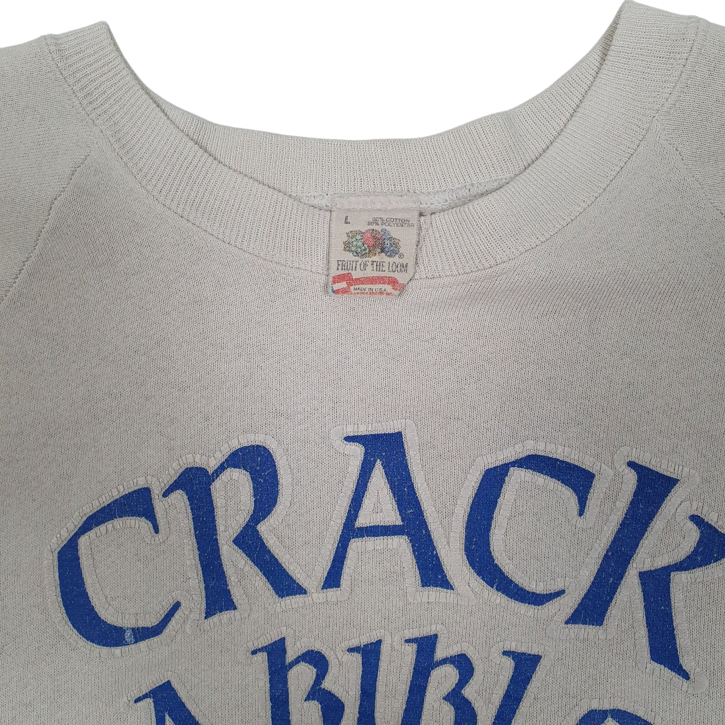 Mens Grey Fruit Of The Loom Vintage 90s Made In USA Jesus Bible Crewneck Jumper