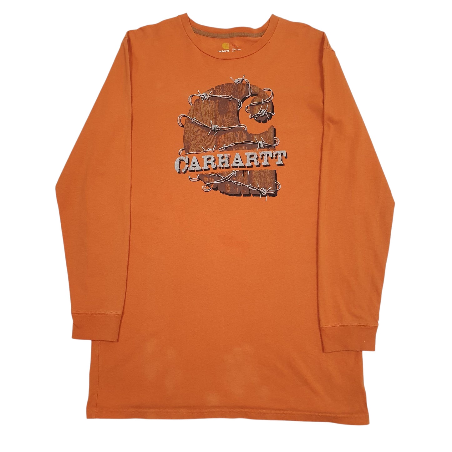 Mens Orange Carhartt Spellout Long Sleeve T Shirt