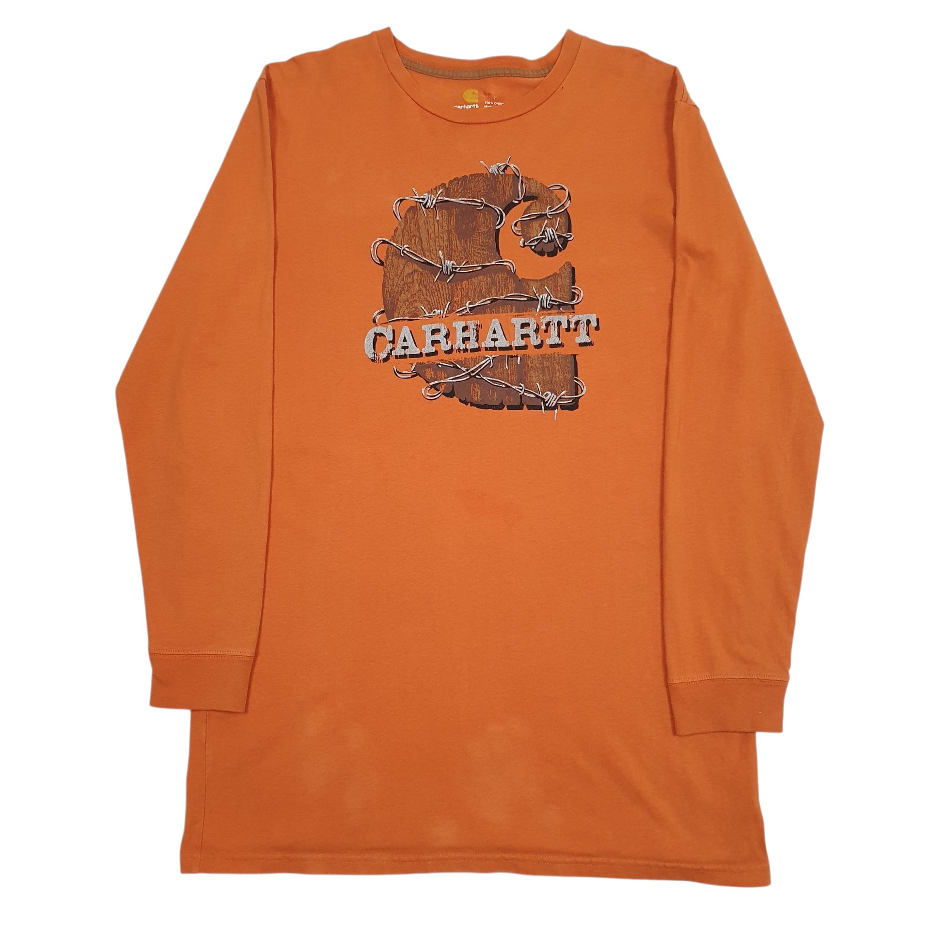 Mens Orange Carhartt Spellout Long Sleeve T Shirt