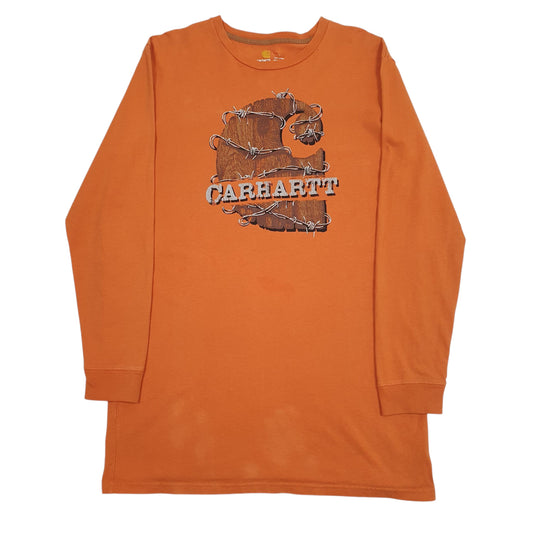Mens Orange Carhartt Spellout Long Sleeve T Shirt