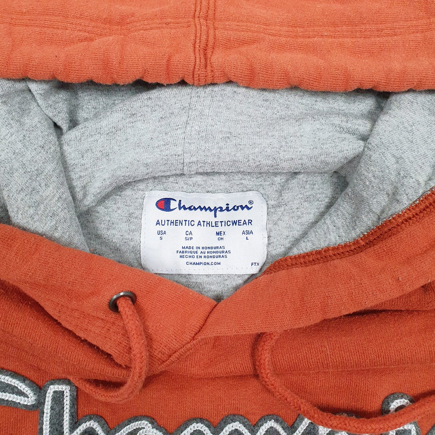 Mens Orange Champion Spellout Hoodie Jumper