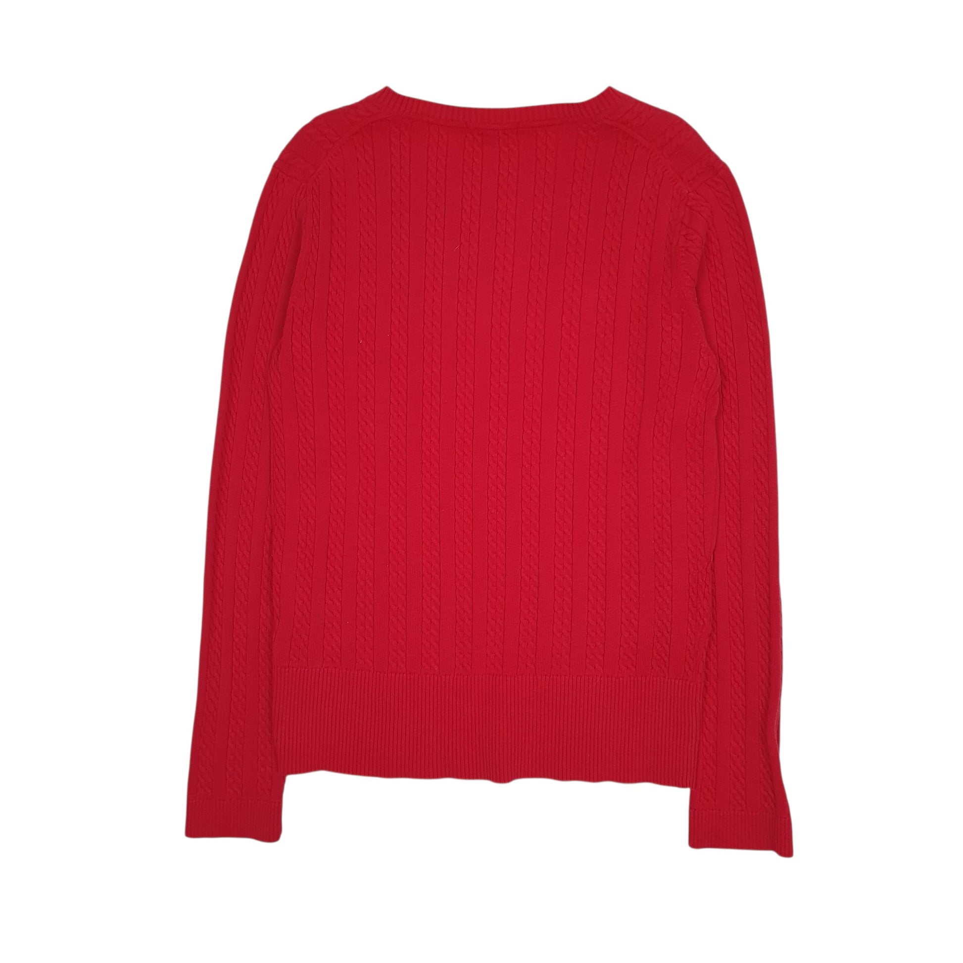 Womens Red Tommy Hilfiger Cable Knit V Neck Jumper