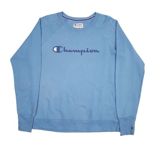 Mens Blue Champion Spellout Crewneck Jumper