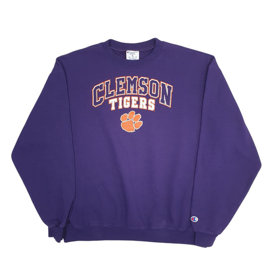 Mens Purple Champion Clemson Tigers USA College Crewneck Jumper