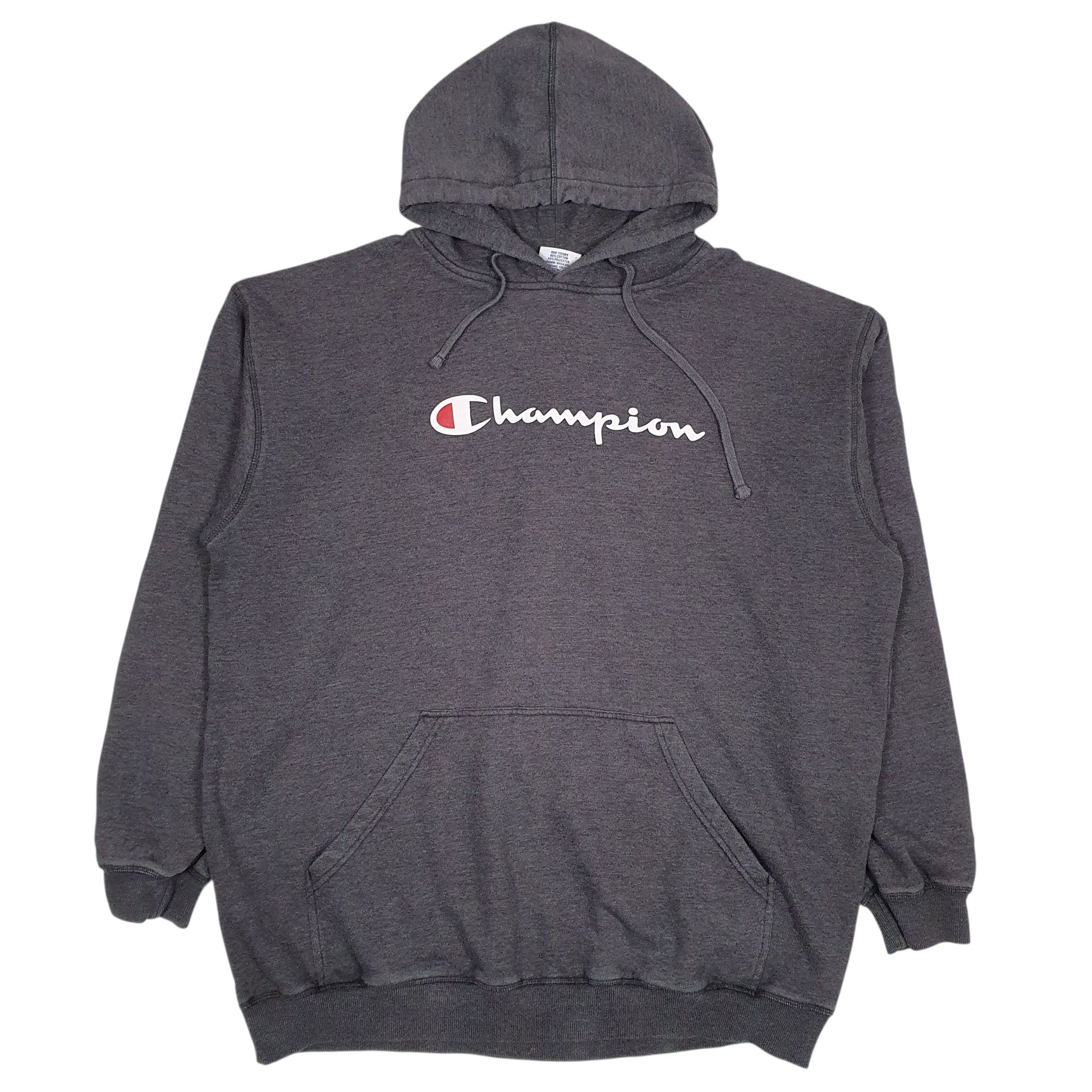 Mens Grey Champion Spellout Hoodie Jumper