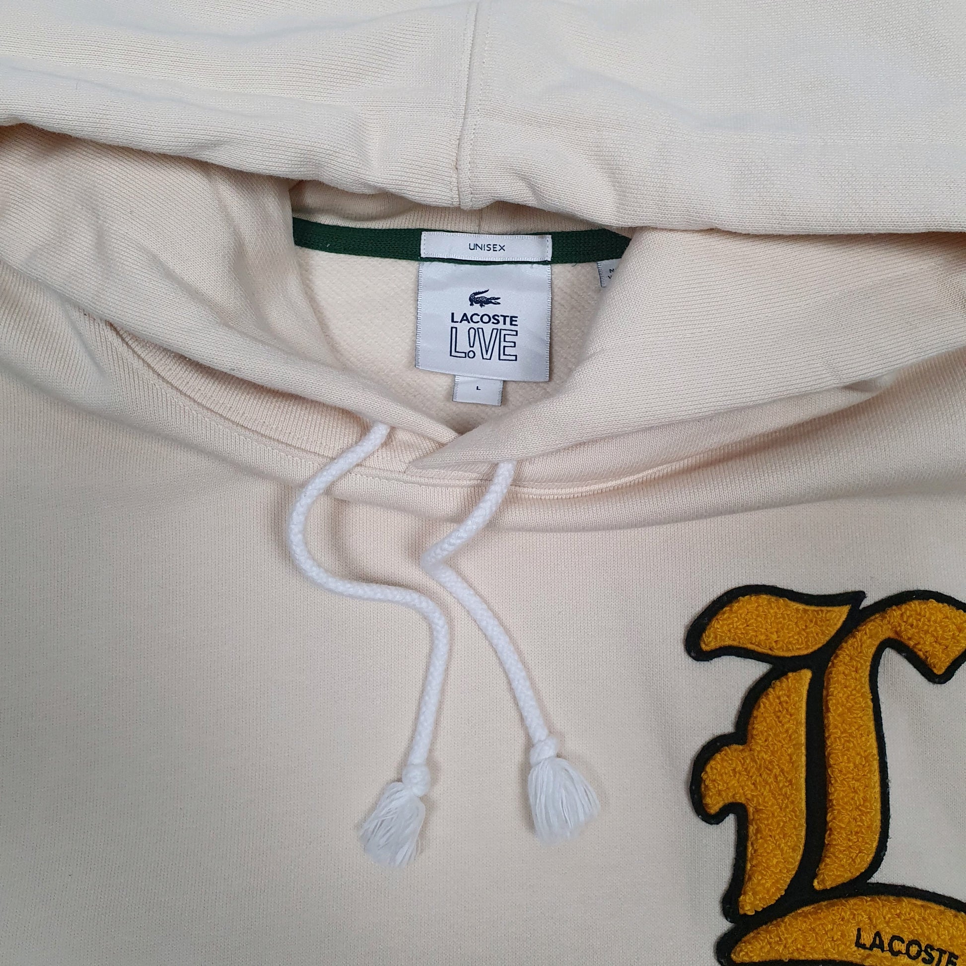 Mens Cream Lacoste Live Hoodie Jumper