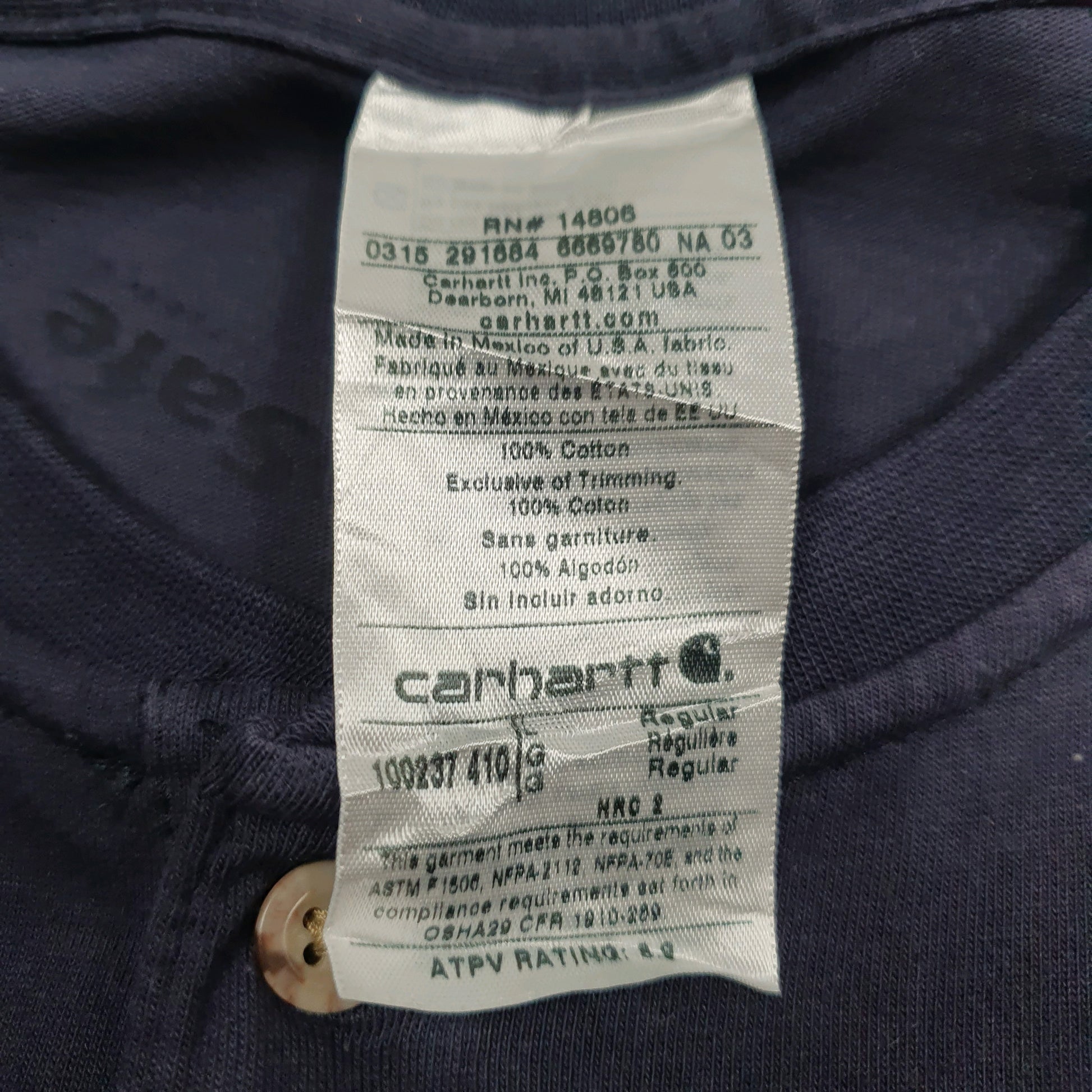 Mens Navy Carhartt Henley Fire Resistant Hoodie T Shirt