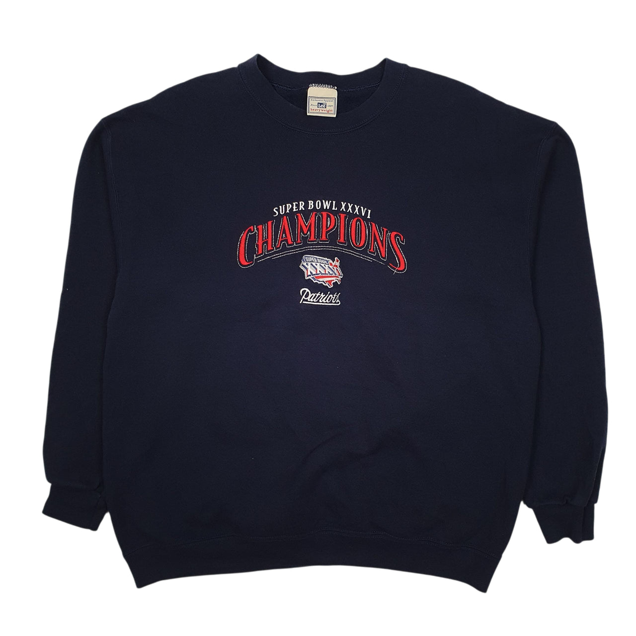 Mens Navy Lee Vintage 00s Superbowl 2002 Patriots NFL Crewneck Jumper