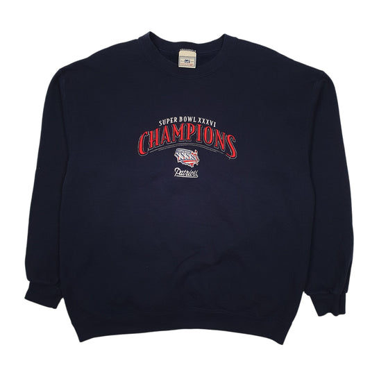 Mens Navy Lee Vintage 00s Superbowl 2002 Patriots NFL Crewneck Jumper