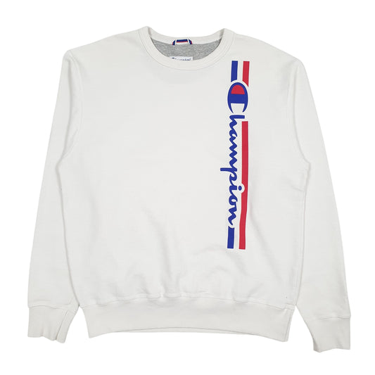 Mens White Champion Spellout Crewneck Jumper